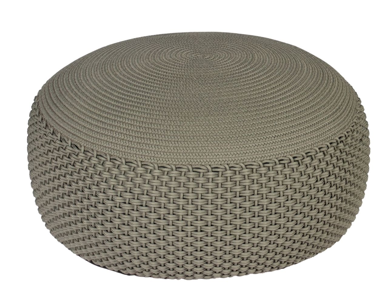 Großer, runder Weishäupl Pouf Hocker in Grau, geeignet für Indoor und Outdoor, geflochtene Optik.
