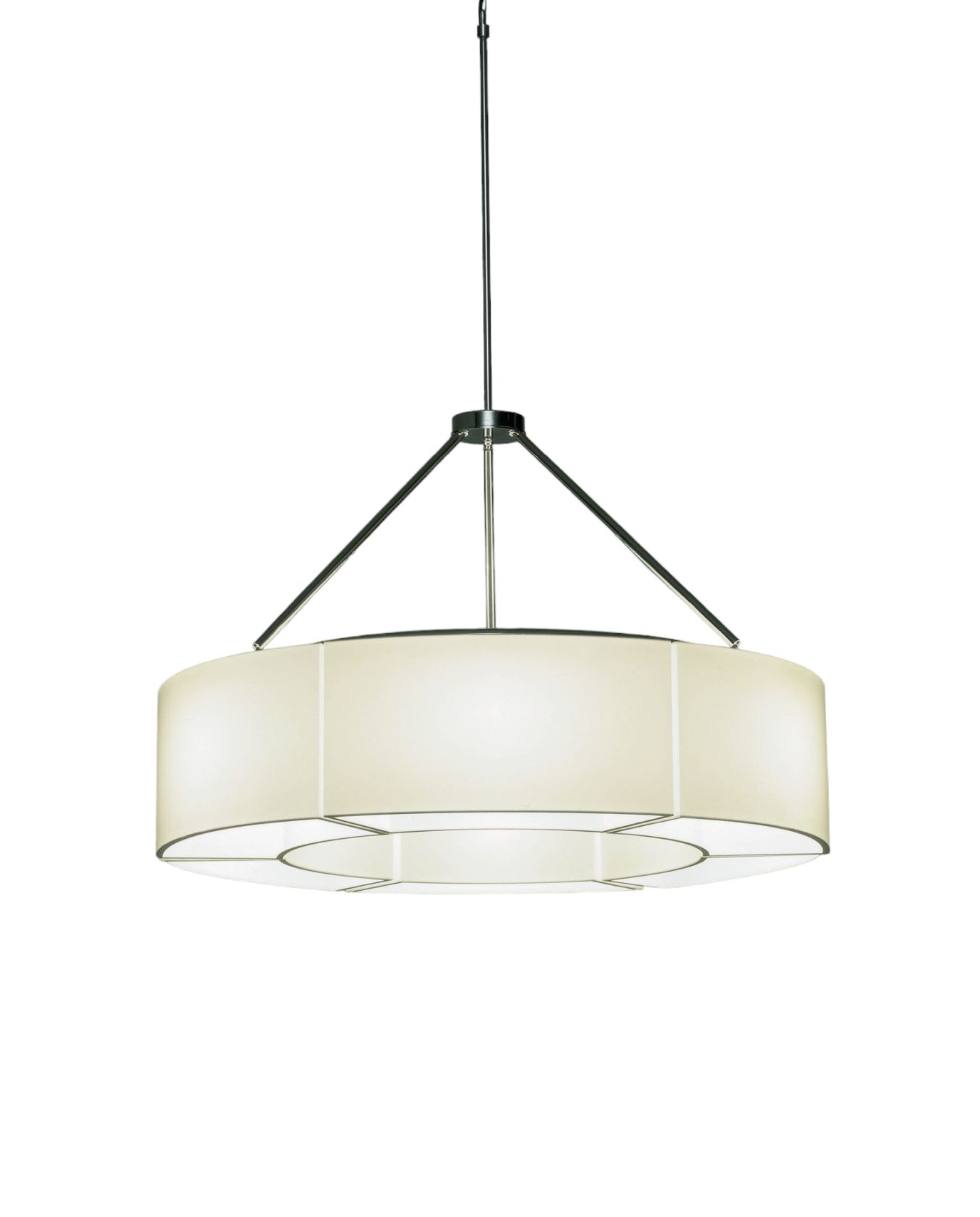 Sexta Hängeleuchte von Santa & Cole: Runde Pendelleuchte mit Stoffschirm in Weiß. Moderne Innenbeleuchtung.