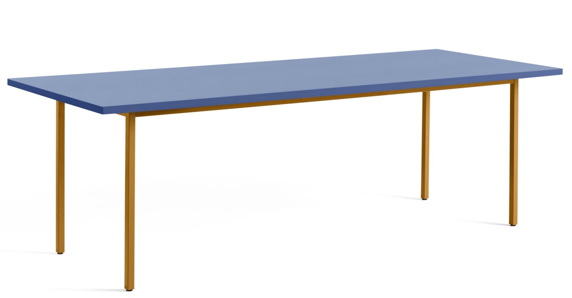 Hay Two Colour Table Tisch 240 cm, blaue Tischplatte und ockerfarbenes Gestell, modernes Design.