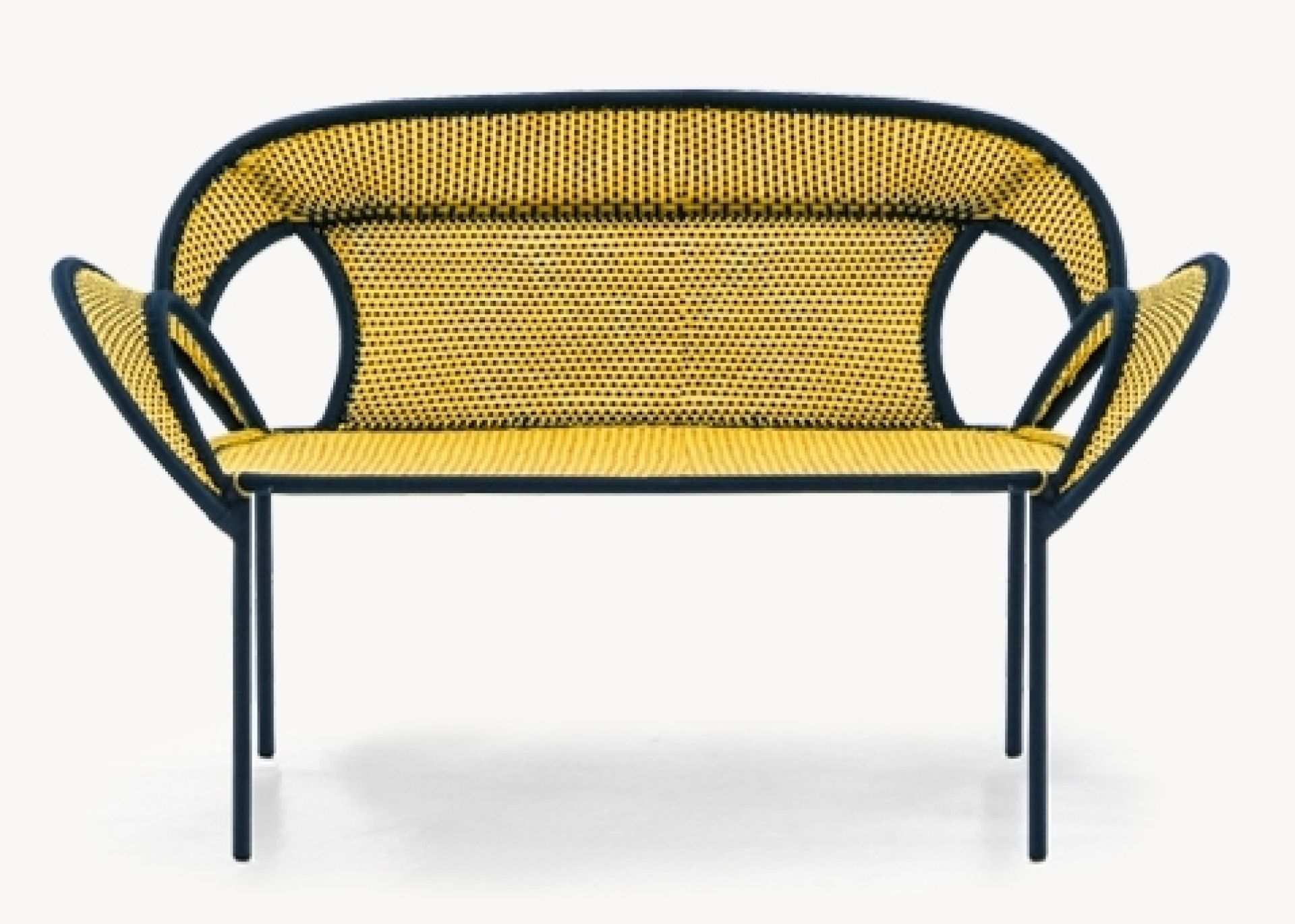 Gelbe Banjooli Bank von Moroso, M'Afrique Kollektion, modernes Design mit schwarzen Akzenten.