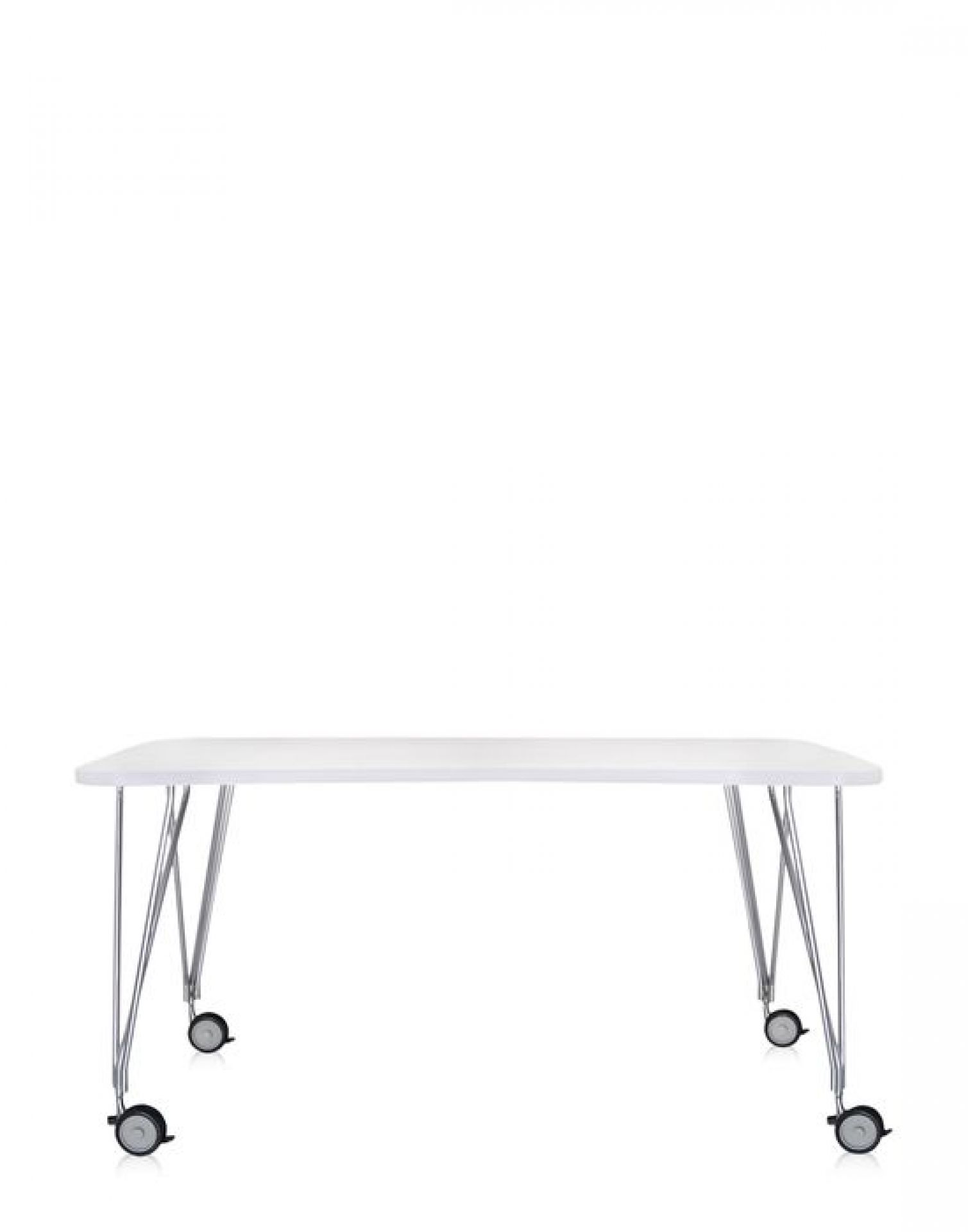 Weißer Max Tisch von Kartell mit Rollen und Chromgestell, 160 x 80 cm.