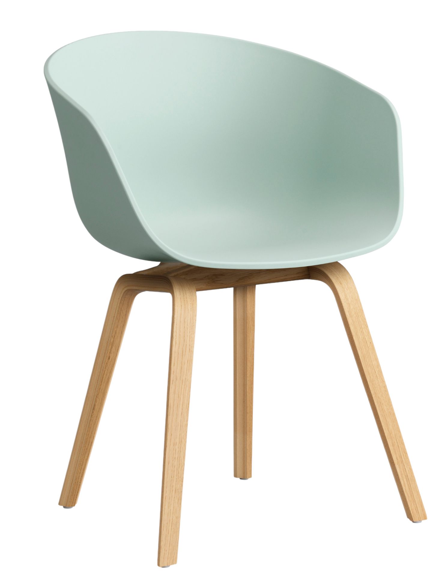 About A Chair AAC22 Stuhl in Dusty Mint mit Eichenholzgestell. Designstuhl für Esszimmer und Büro.