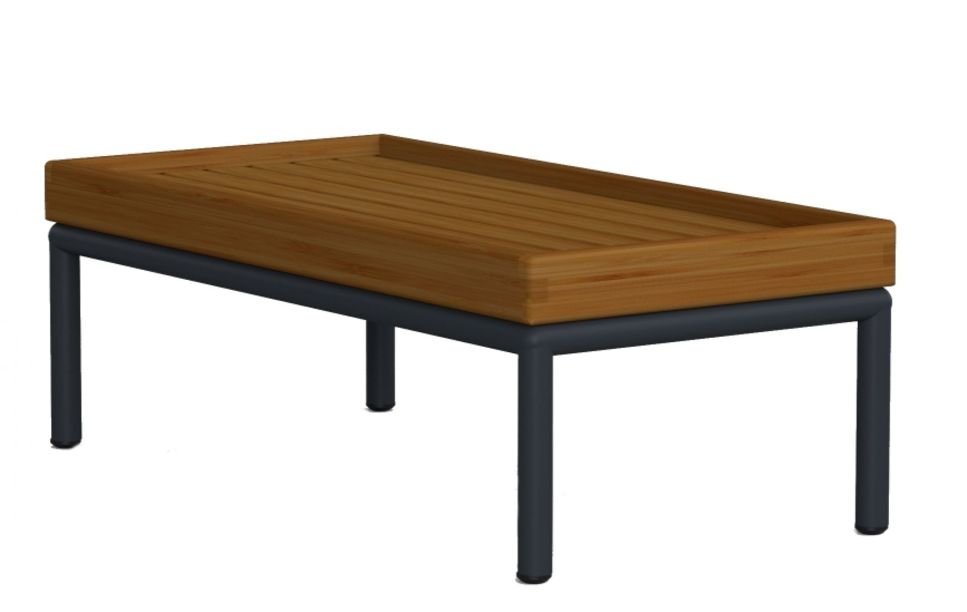 Level Side Table von Houe: Outdoor Beistelltisch mit Bambusplatte und anthrazitfarbenem Metallgestell.