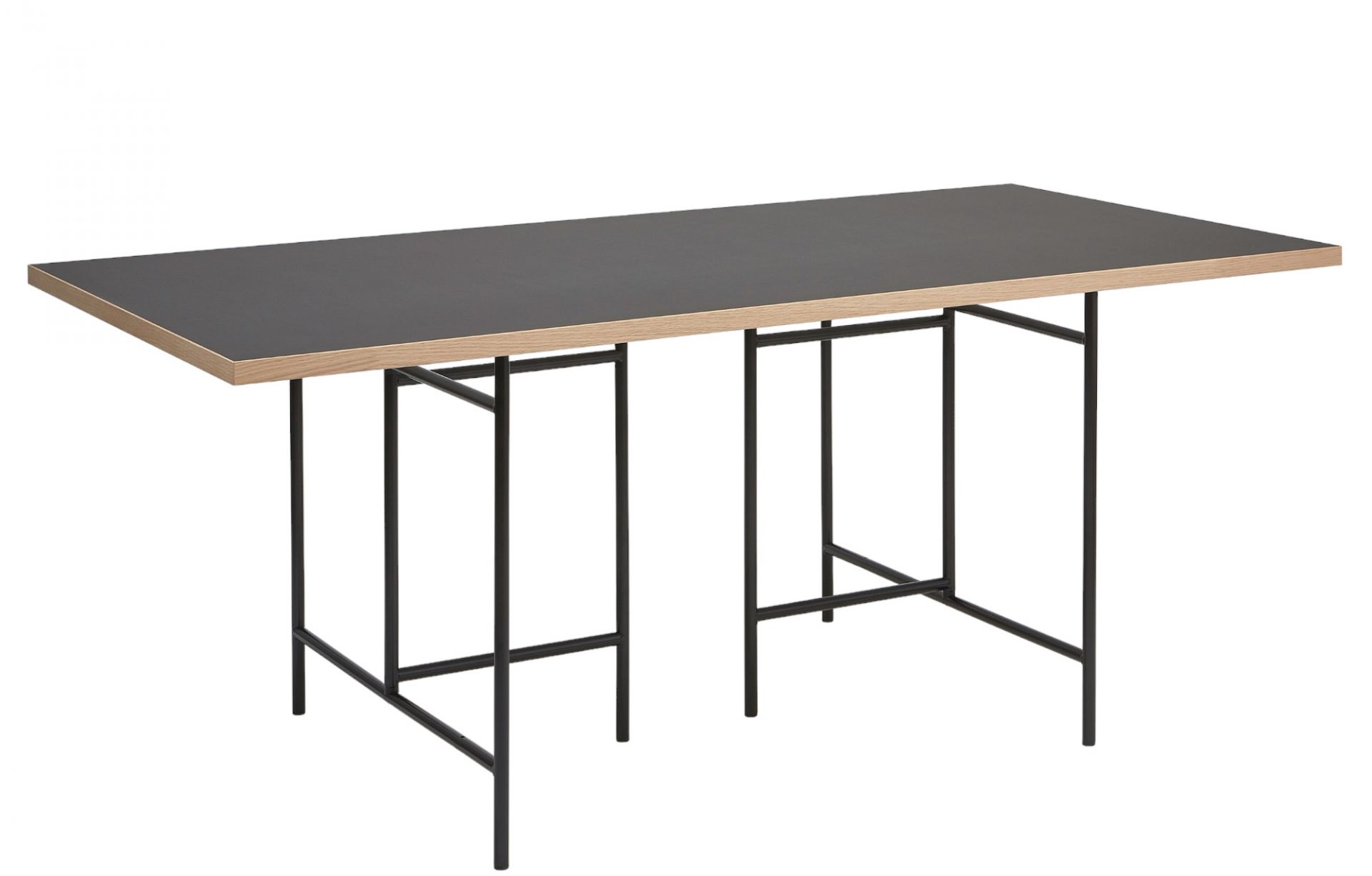 Eiermann Tisch mit schwarzer Tischplatte und farbigem Gestell von Richard Lampert, modernes Design.