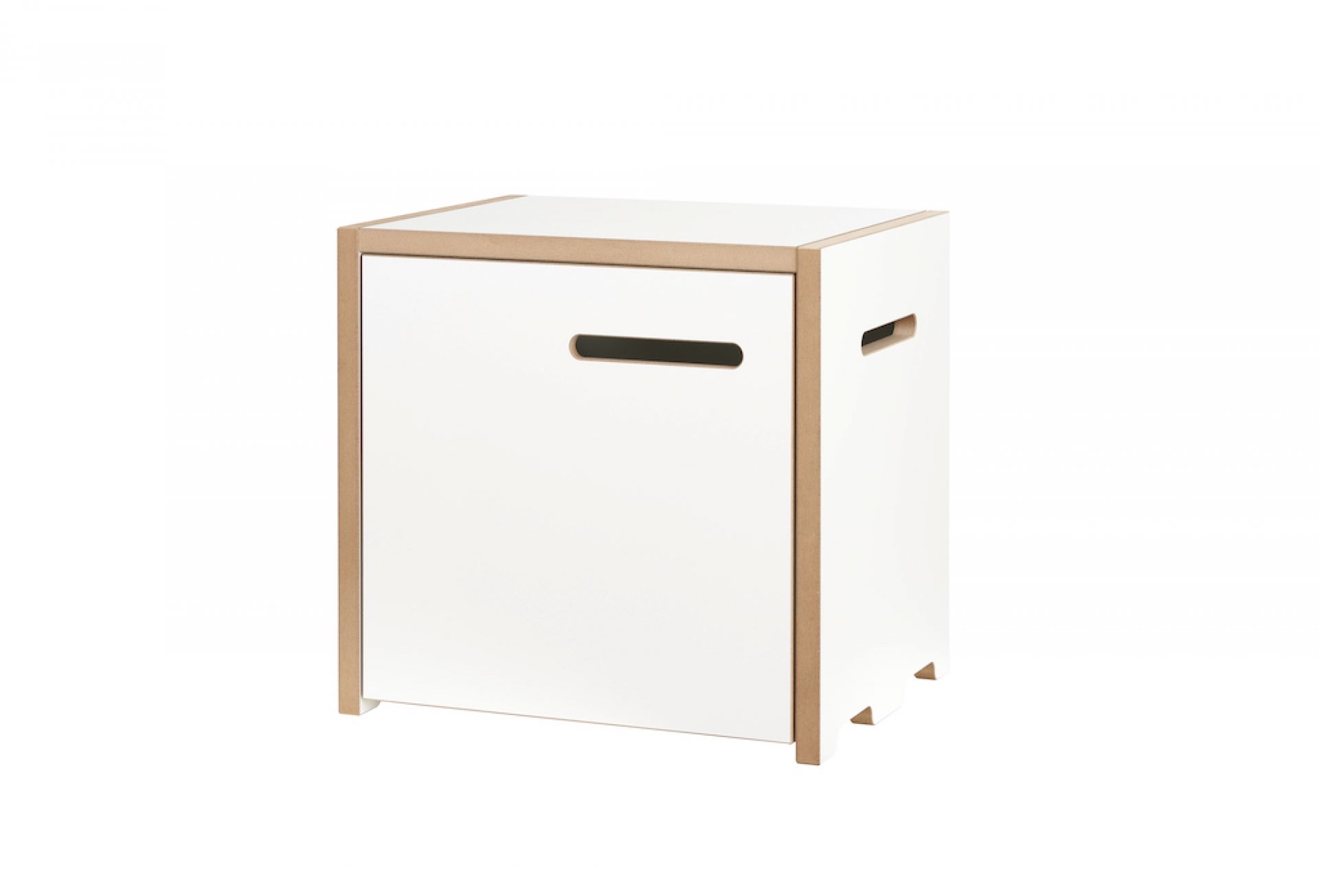 Tojo Halbstark Grundmodul mit Tür links, weißes Regalmöbel aus Holz, modernes Design.