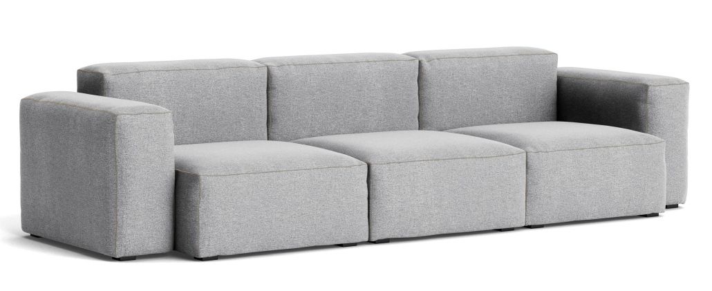 Mags Soft Sofa 3-Sitzer in hellgrauem Hallingdal Stoff mit beiger Naht. Moderne Couch.