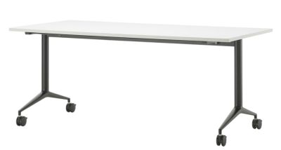 Vitra MedaMorph Klapptisch mit weißer Tischplatte und schwarzem Gestell auf Rollen.