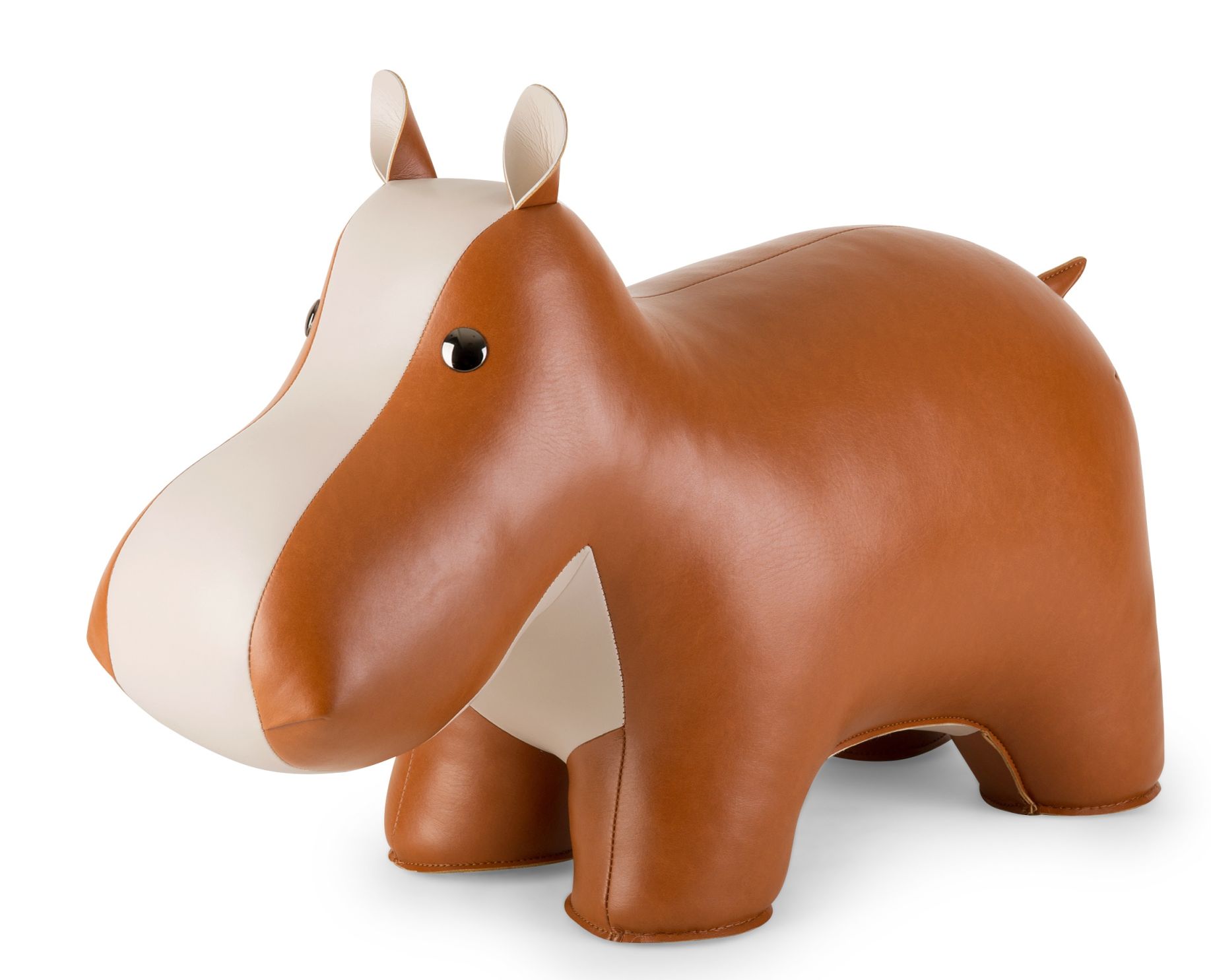 Brauner Hippo Hocker von Züny aus Kunstleder, modernes Design für Kinderzimmer und Wohnbereich.