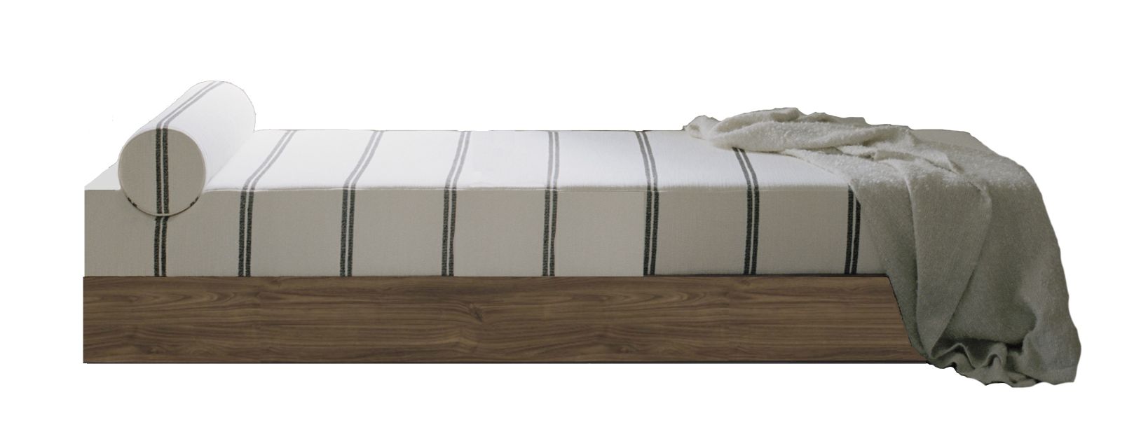 Mass Tagesbett Ohio: Modernes Tagesbett mit Holzrahmen, gestreiftem Bezug und weicher Decke.