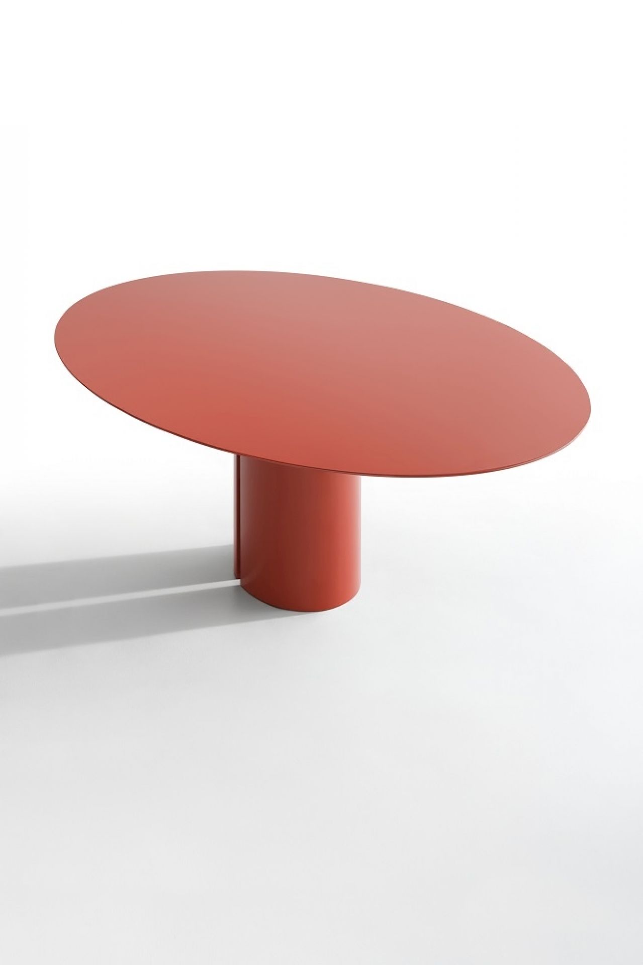 Roter NVL Table Rundtisch von MDF Italia, moderner Esstisch mit zylindrischem Fuß.