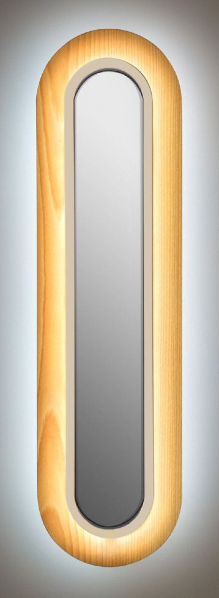 Lens LED Wandleuchte von LZF Lamps: Ovaler Holzrahmen mit elfenbeinweißem Metallring. Moderne Wandbeleuchtung.