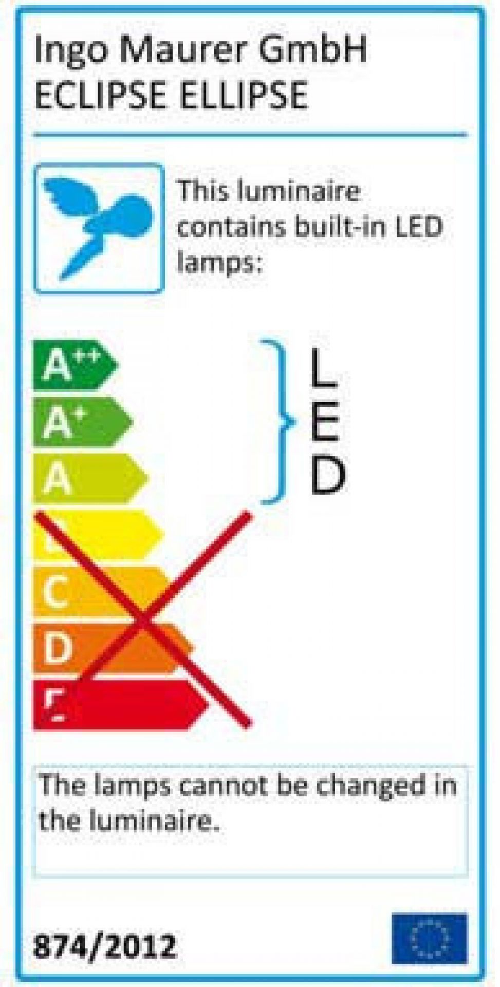 Energieeffizienzlabel der Ingo Maurer Eclipse Ellipse Wandleuchte mit integrierten LED-Lampen.