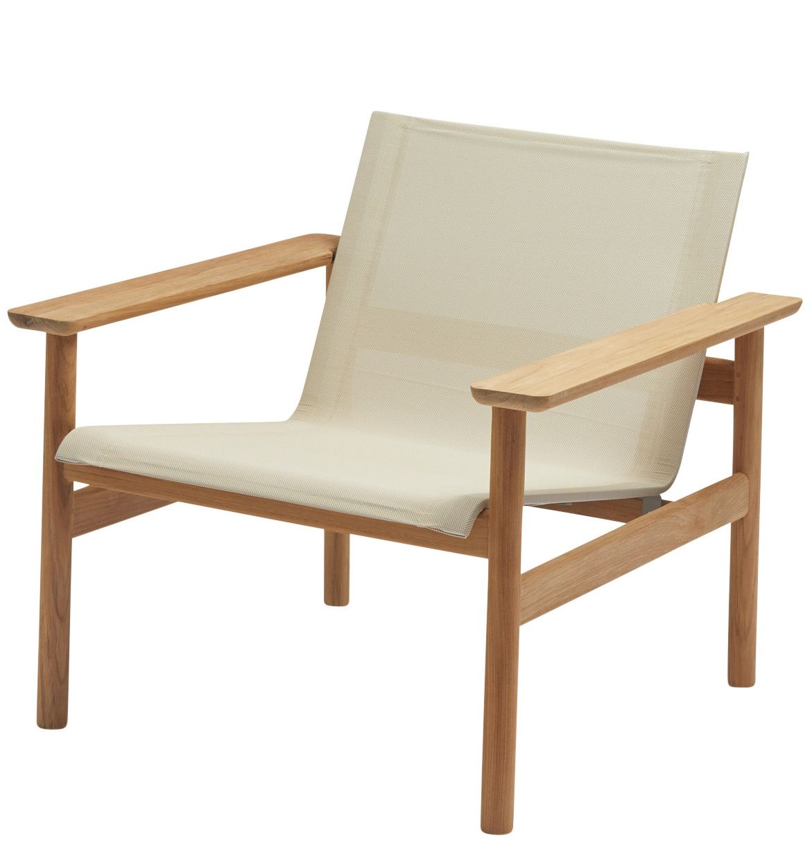 Pelagus Sessel von Skagerak: Lounge Chair aus Teakholz mit cremefarbener Textilbespannung für den Garten.