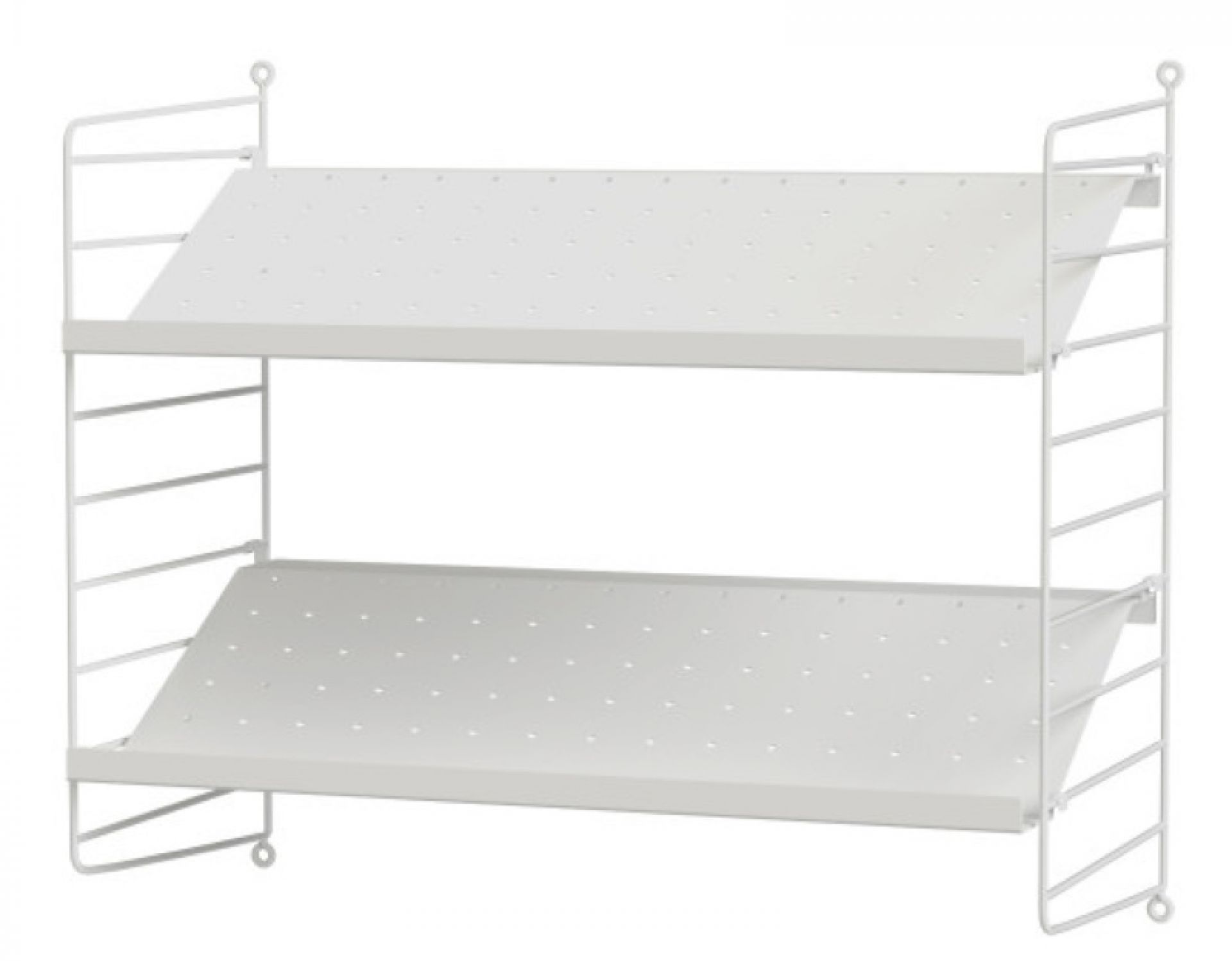 Weißes String Regal mit zwei Böden für Flur oder Wohnzimmer.