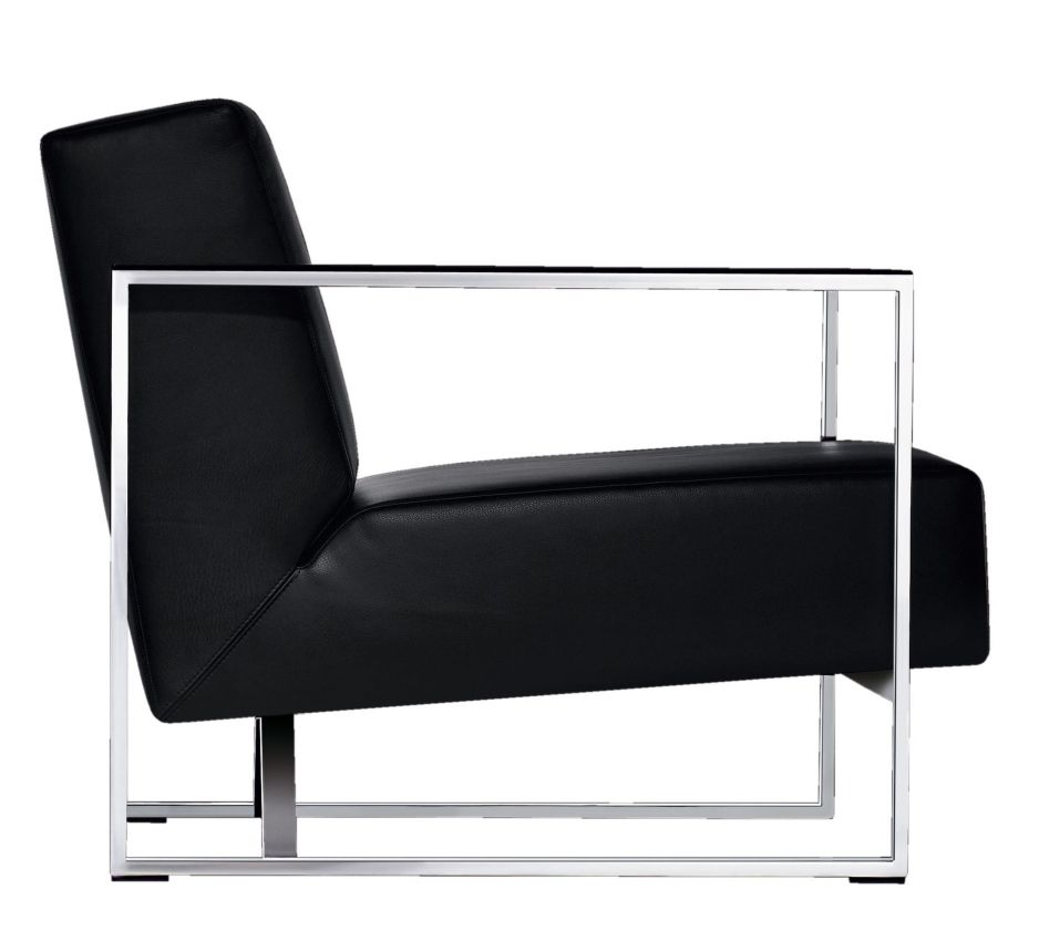 Schwarzer 610 Sen Sessel von Walter Knoll, Seitenansicht mit verchromtem Gestell. Designermöbel für Wohnzimmer.