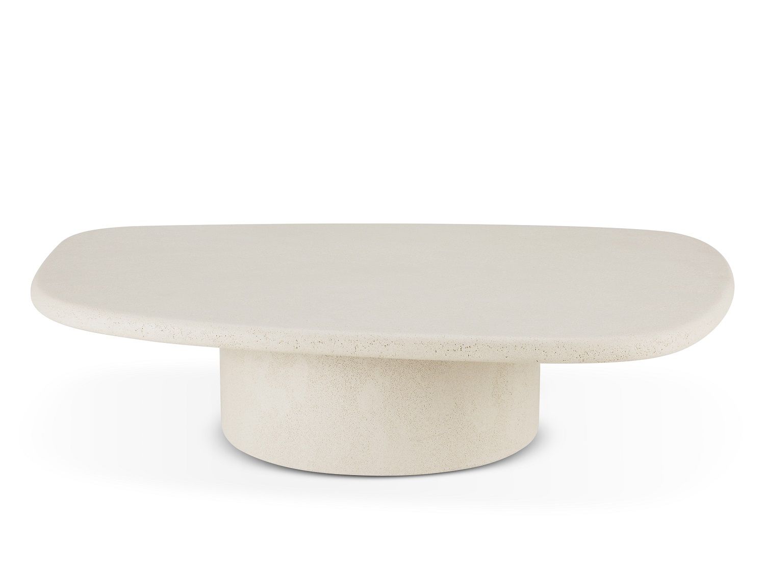 Elements Couchtisch von Ethnicraft: Kieselform Tisch aus Microzement in Beige, modernes Wohnzimmer Design.