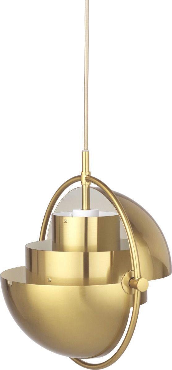 Goldene Multi-Lite Pendelleuchte von Gubi, moderne Hängelampe für Wohnzimmer und Esszimmer.