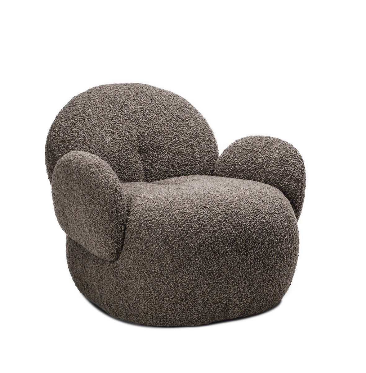 Nana Sessel: Gemütlicher, brauner Loungesessel mit Teddyfell-Bezug von Freifrau Manufaktur. Bequemer Design Sessel.