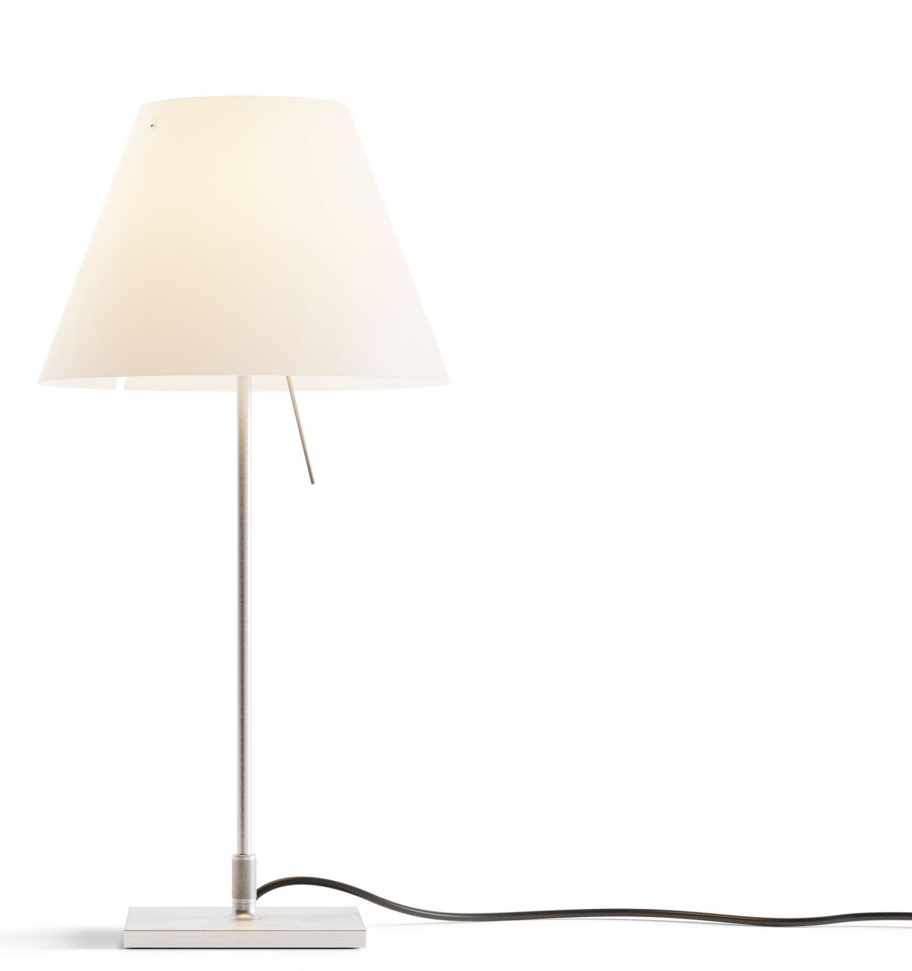 Costanzina Tischleuchte in Aluminium und Weiß: Moderne Lampe mit Kegelförmigem Schirm für Nachttisch oder Schreibtisch.