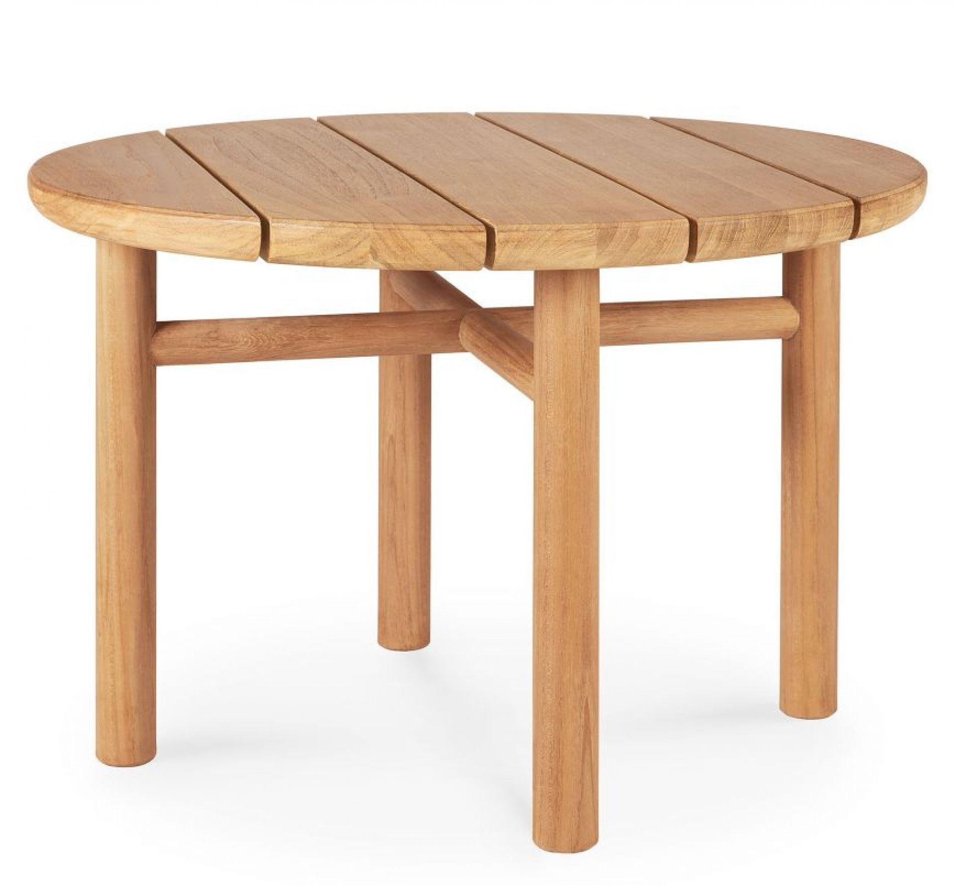 Runder Quatro Couchtisch aus Teakholz von Ethnicraft für den Außenbereich, natürliche Holzoptik.