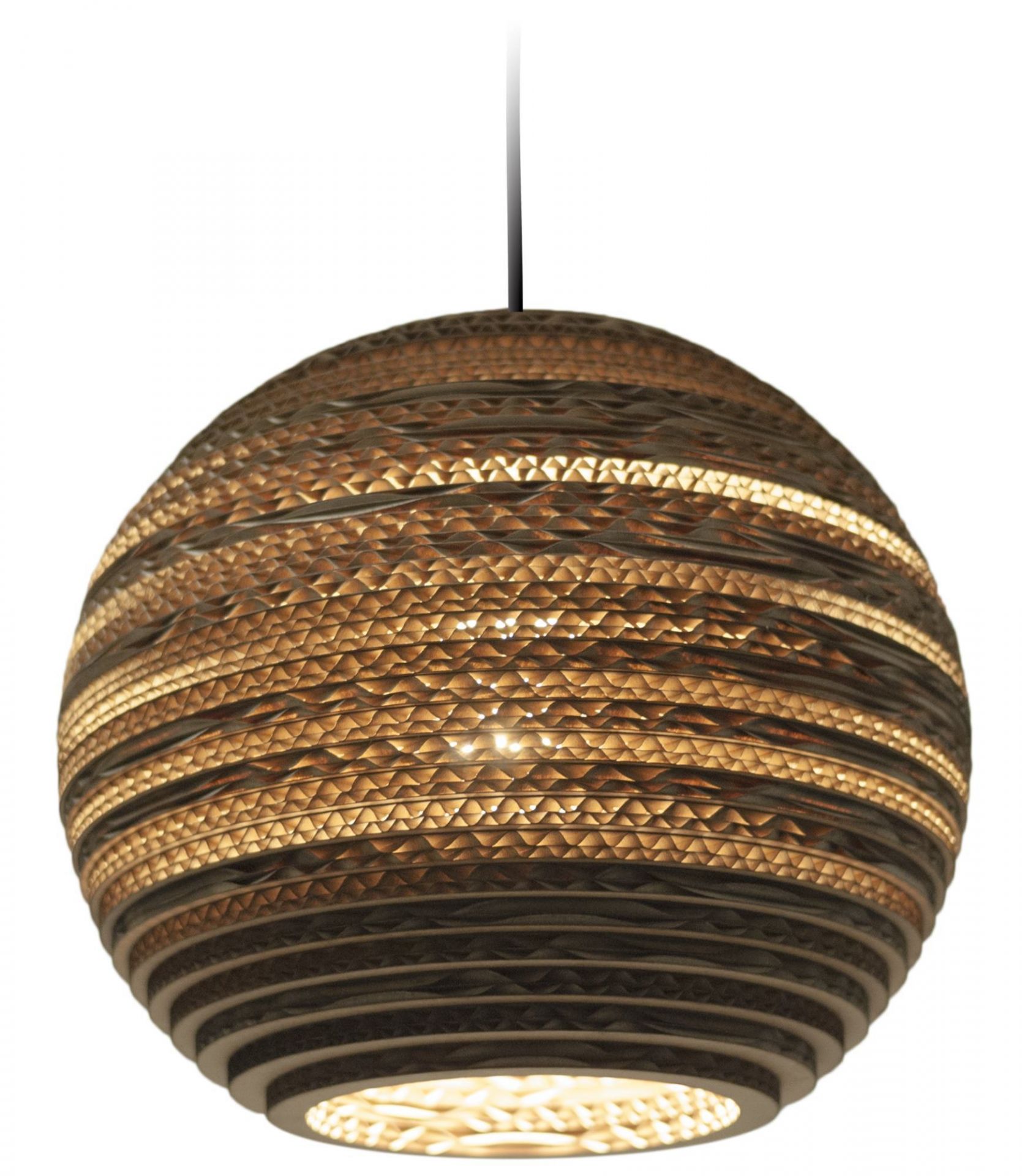 Moon10 Scraplights Hängeleuchte von Graypants: Runde Designlampe aus recycelter Pappe, warmes Licht.