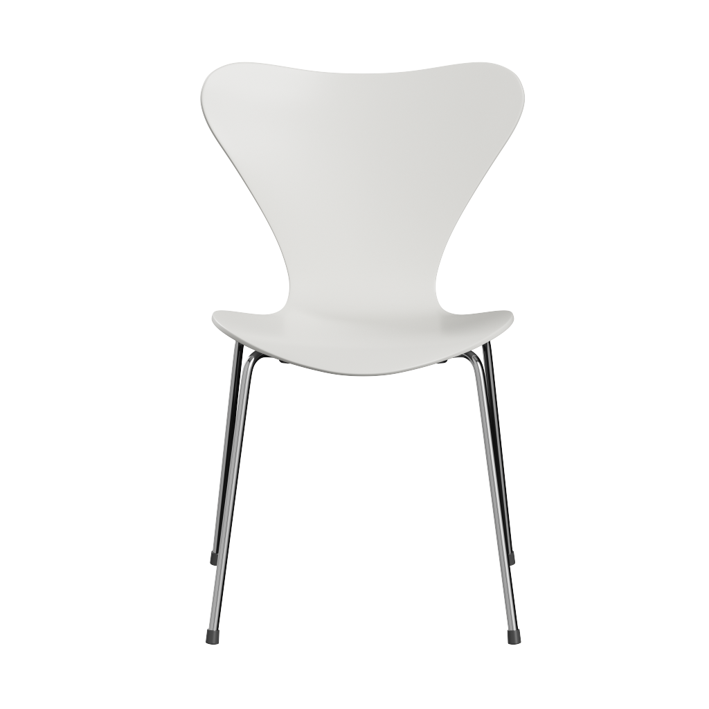 Siebener / Serie Stuhl 3107 WEISS LACKIERT / Gestell VERCHROMT Fritz Hansen EINZELSTÜCKE