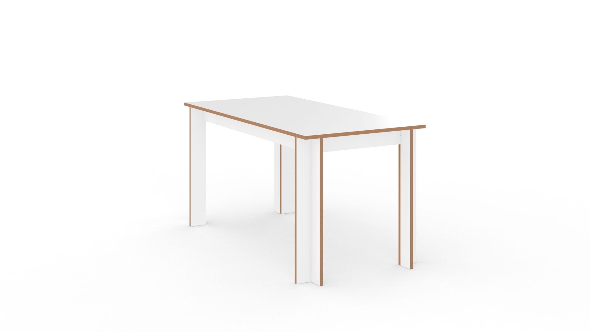 Moderner Esstisch: Tischgruppe Tojo, großer Küchentisch mit weißer Tischplatte und hellbraunen Akzenten.