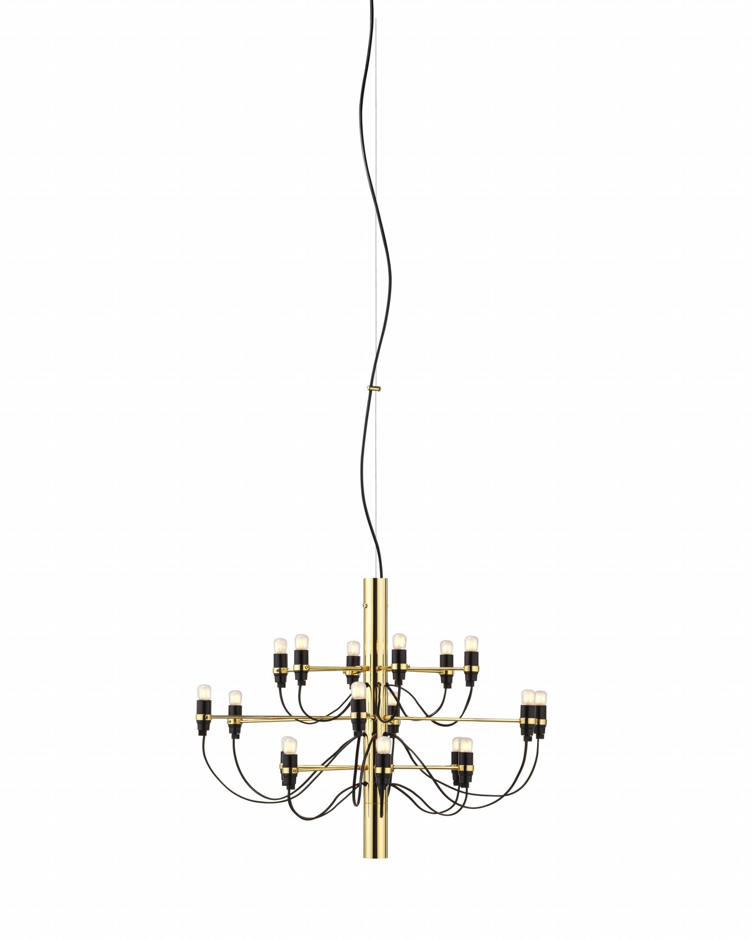 Flos 2097/18 Kronleuchter in Messing mit 18 mattierten Glühbirnen, moderne Deckenleuchte für Wohnräume.