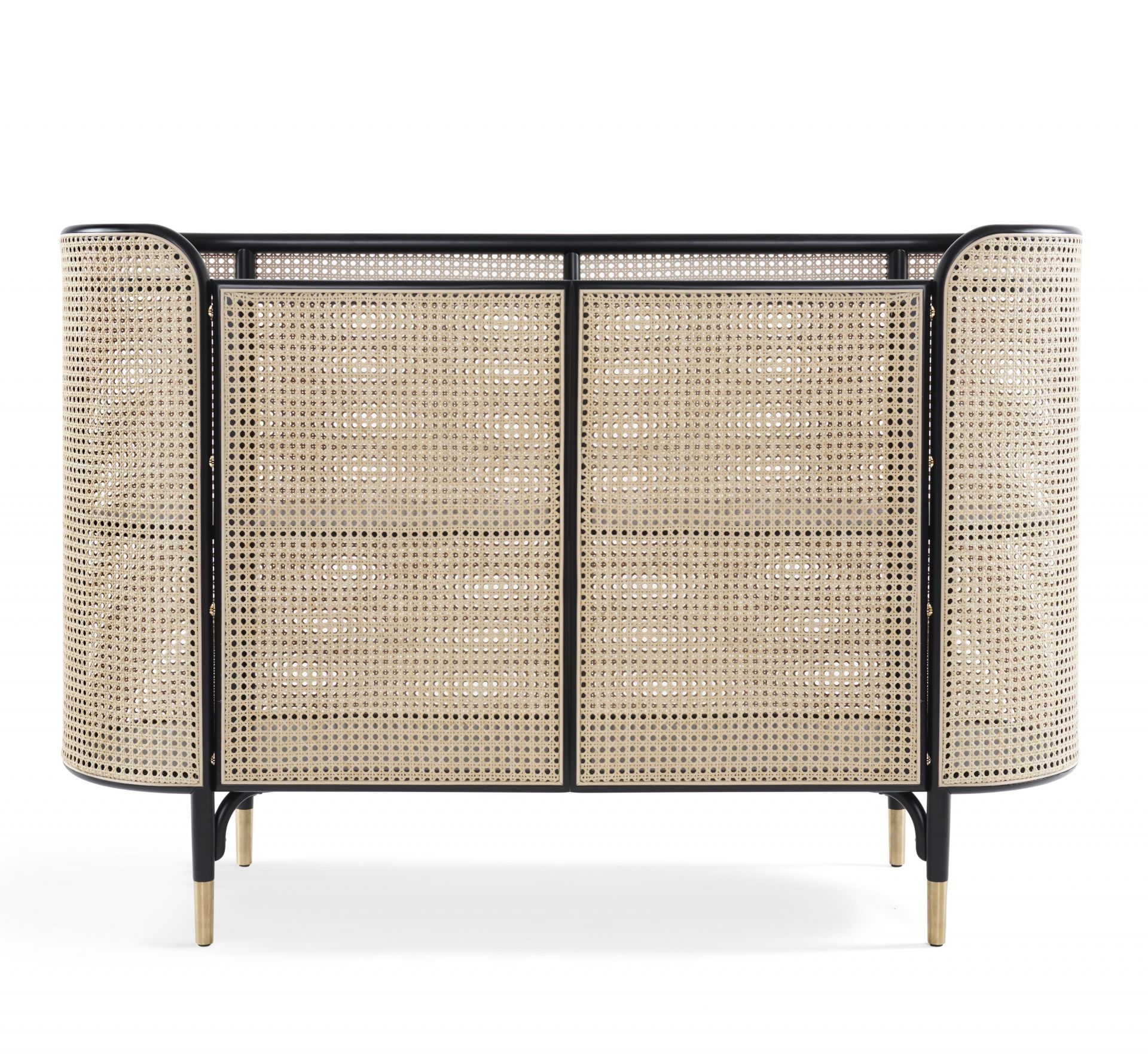 MOS Cabinet Schrank von Wiener GTV Design mit Wiener Geflecht und schwarzem Rahmen.