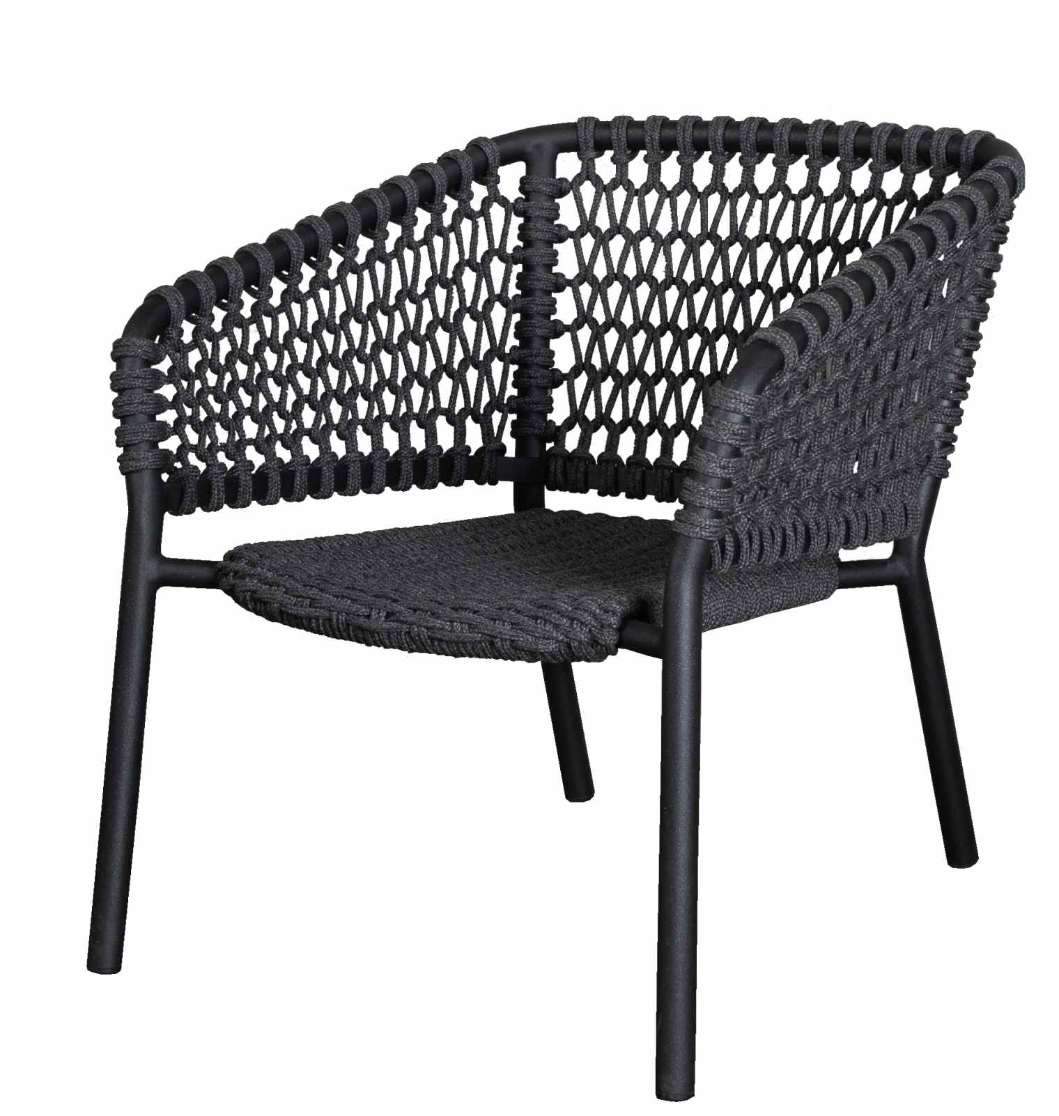 Ocean Loungesessel von Cane-Line, Outdoor-Sessel mit schwarzem Rahmen und geflochtener Sitzfläche.