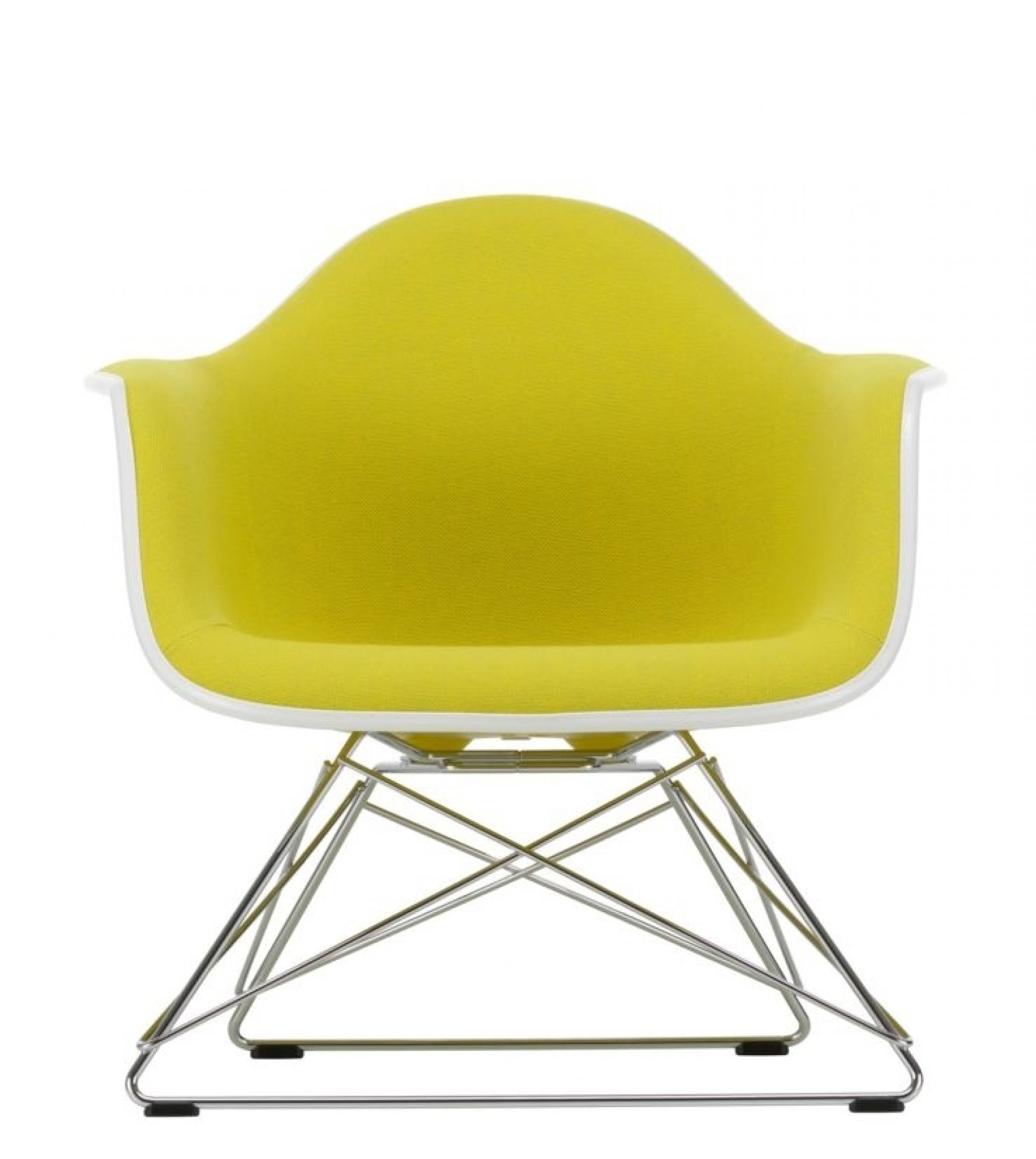 Gelber Eames Plastic Arm Chair LAR Schaukelstuhl von Vitra, vollgepolstert, mit Chromgestell.