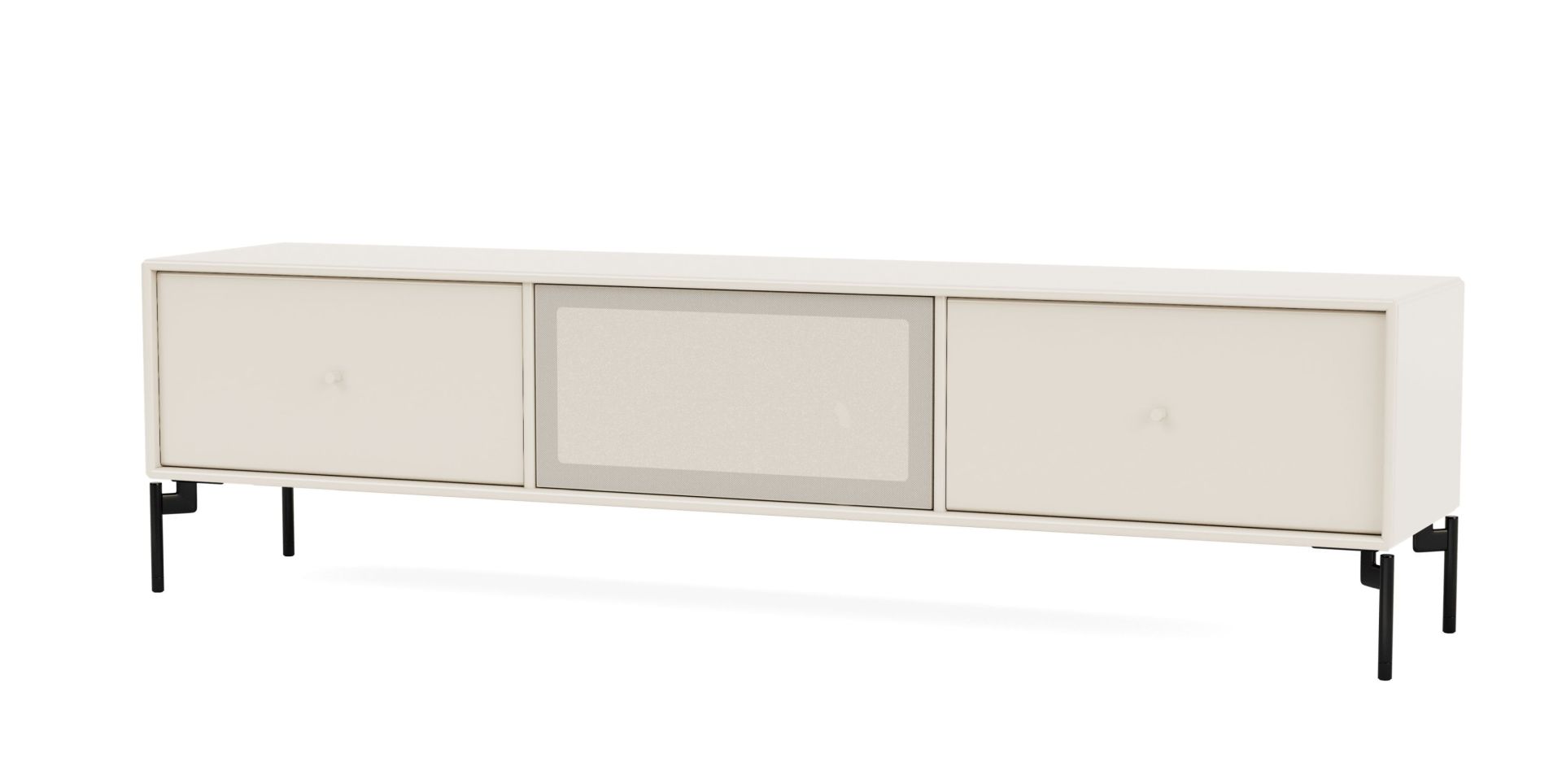 Octave TV-Bank in Oat mit schwarzem Gestell. Modernes Lowboard für Wohnzimmer und TV.
