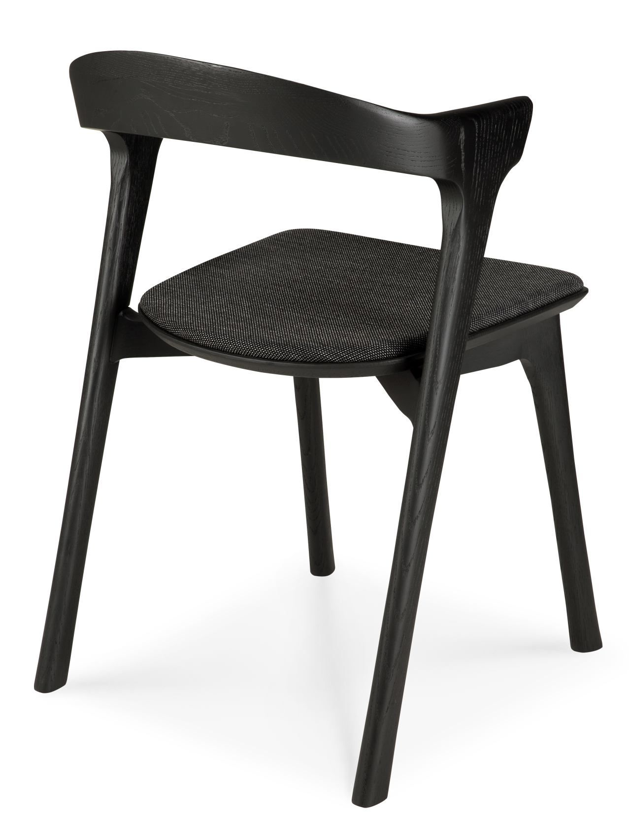 Bok Stuhl: Schwarzer Holzstuhl mit Stoffbezug, moderner Esszimmerstuhl.