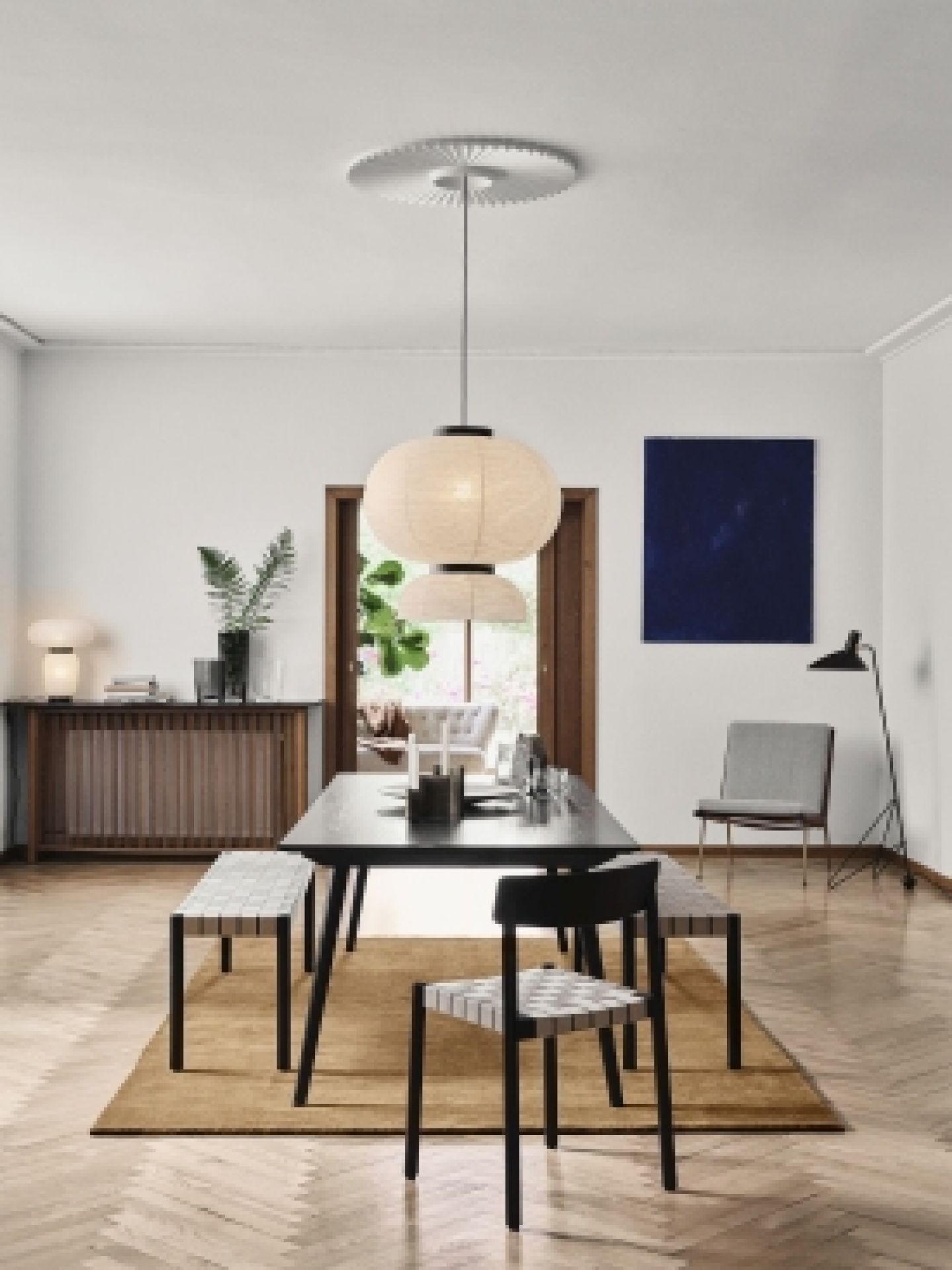 Moderner Boomerang Sessel von AndTradition im stilvollen Wohnzimmer-Ambiente. Design-Sessel für gehobene Inneneinrichtung.
