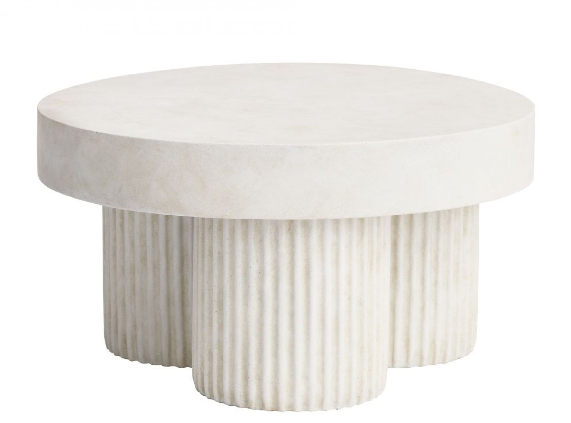 Gear Couchtisch in Kreidefarbe: Runder Beistelltisch mit geriffelten Säulen, modernes Design für Wohnzimmer.