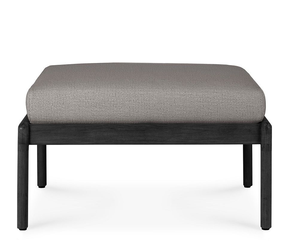 Jack Outdoor Polsterhocker mit Teakholzrahmen in Schwarz und mokkafarbener Polsterung für den Garten.