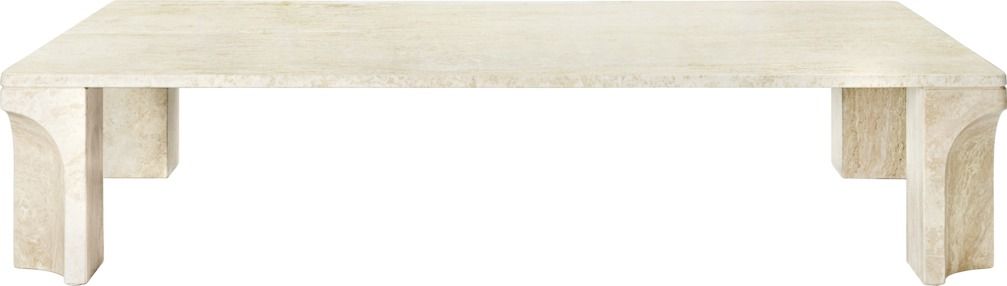 Rechteckiger Doric Couchtisch von Gubi aus Travertin, moderner Wohnzimmertisch mit einzigartigem Design.