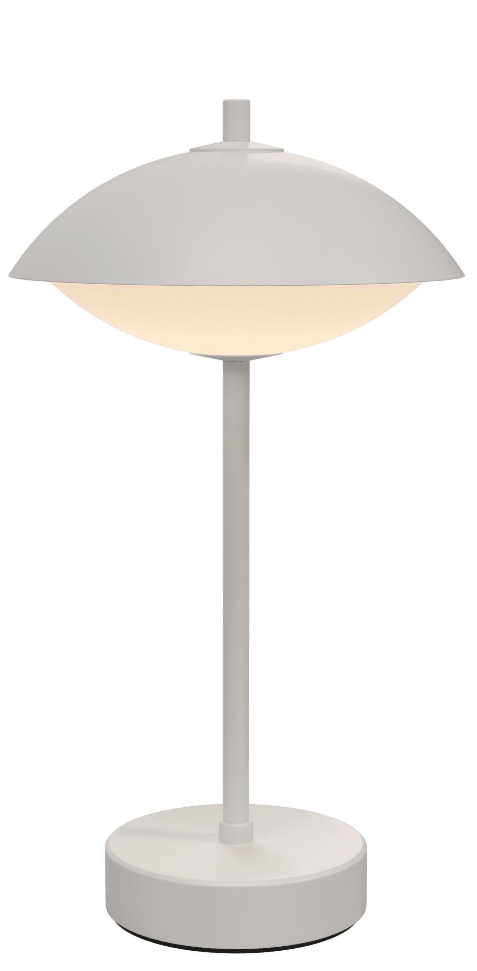 Weiße Clam Tischleuchte von Fritz Hansen, eine moderne Akkuleuchte für den Innenbereich.