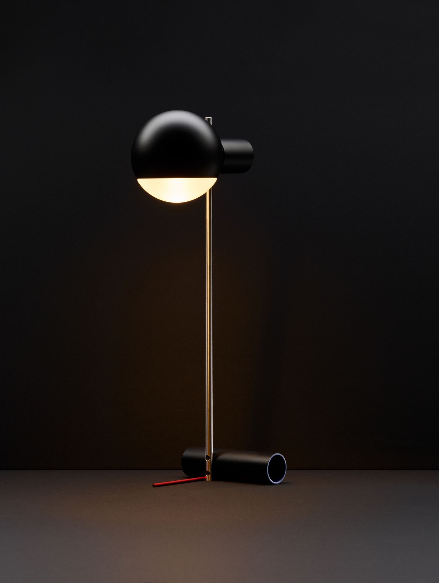 L25 Tischleuchte von Tecta: Schwarze, glänzende LED-Lampe mit rundem Schirm und schlankem Design.