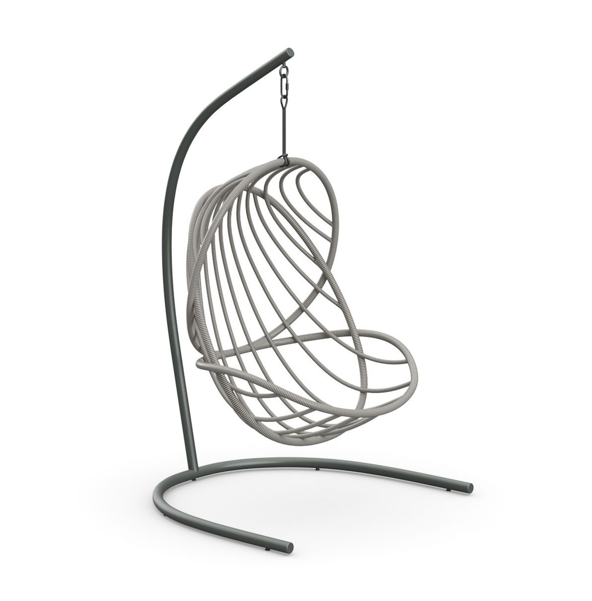 Kida Hängesessel von Dedon mit Standfuß, grau, modernes Design für Garten und Terrasse.