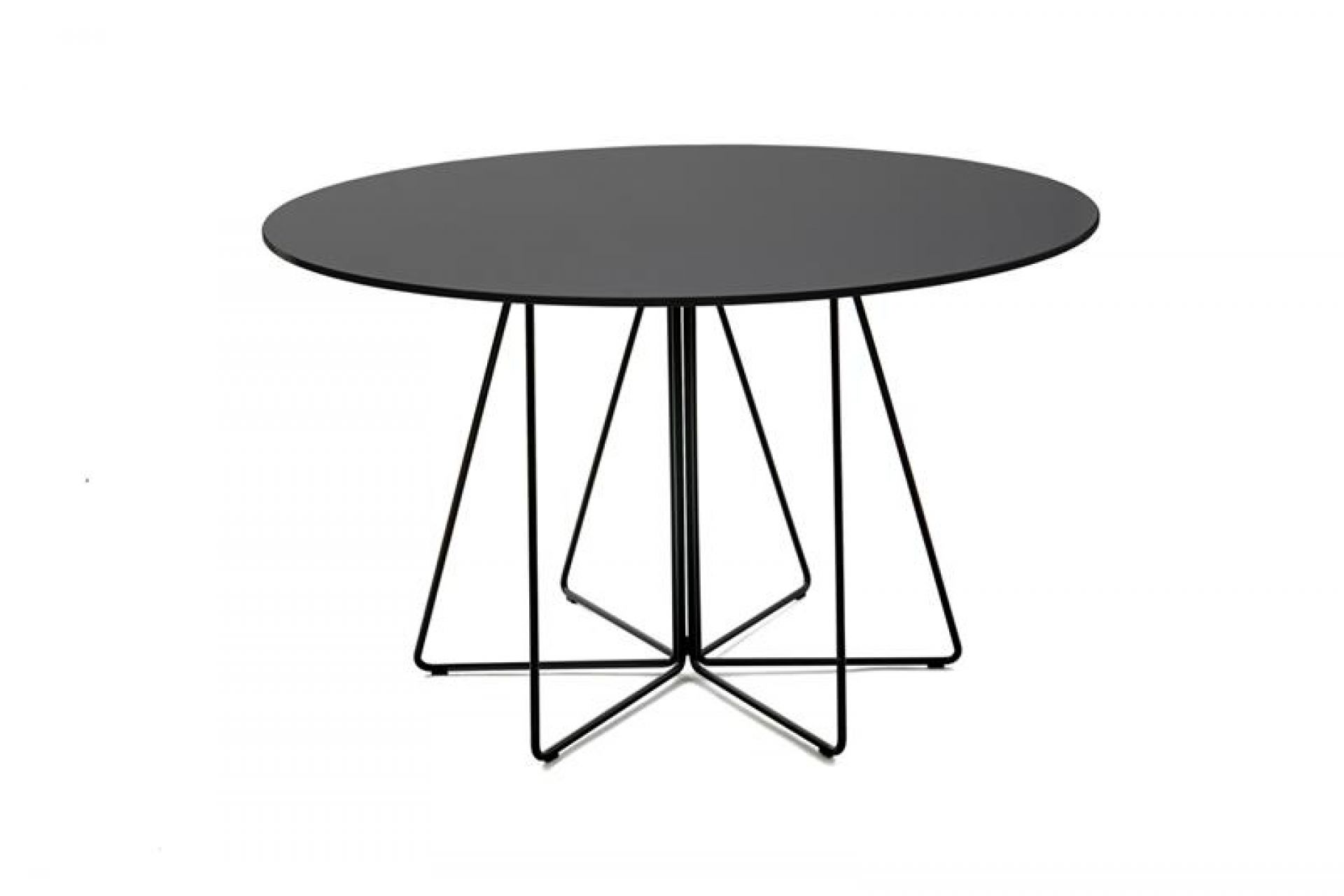 Schwarzer Paperclip Tisch von Knoll International für den Außenbereich mit rundem Tischblatt.