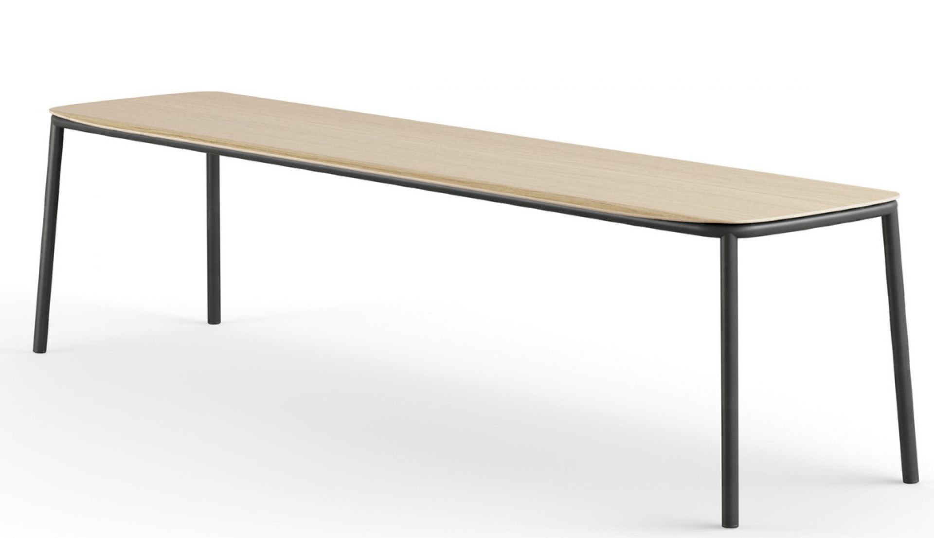 Nate S Bank von Brunner: Moderne Sitzbank aus hellem Holz mit schwarzem Metallgestell.