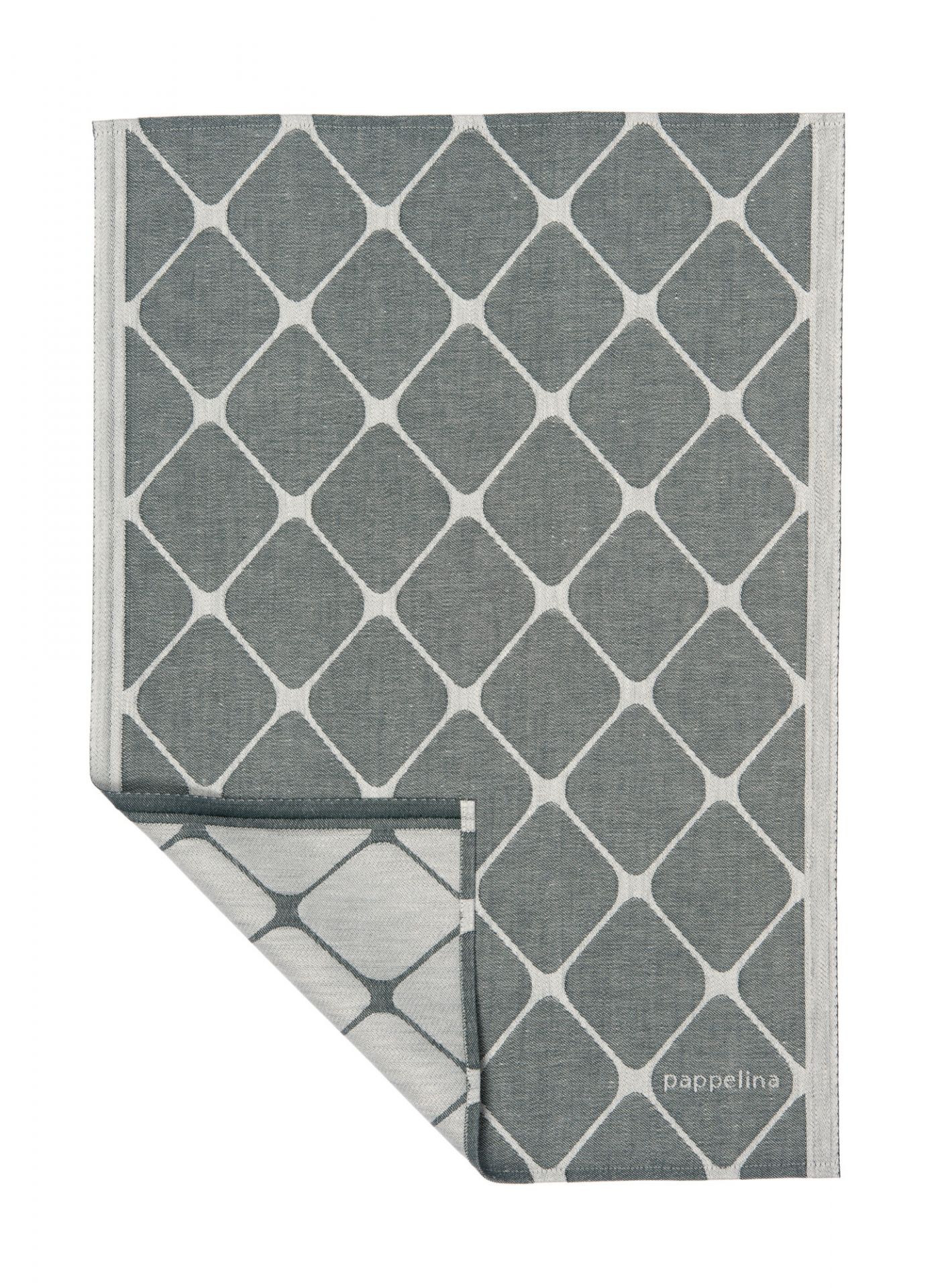 Rex Kunststoffteppich von Pappelina, 70x160 cm, grauer Teppich mit weißem Rautenmuster, gewebter Küchenteppich.