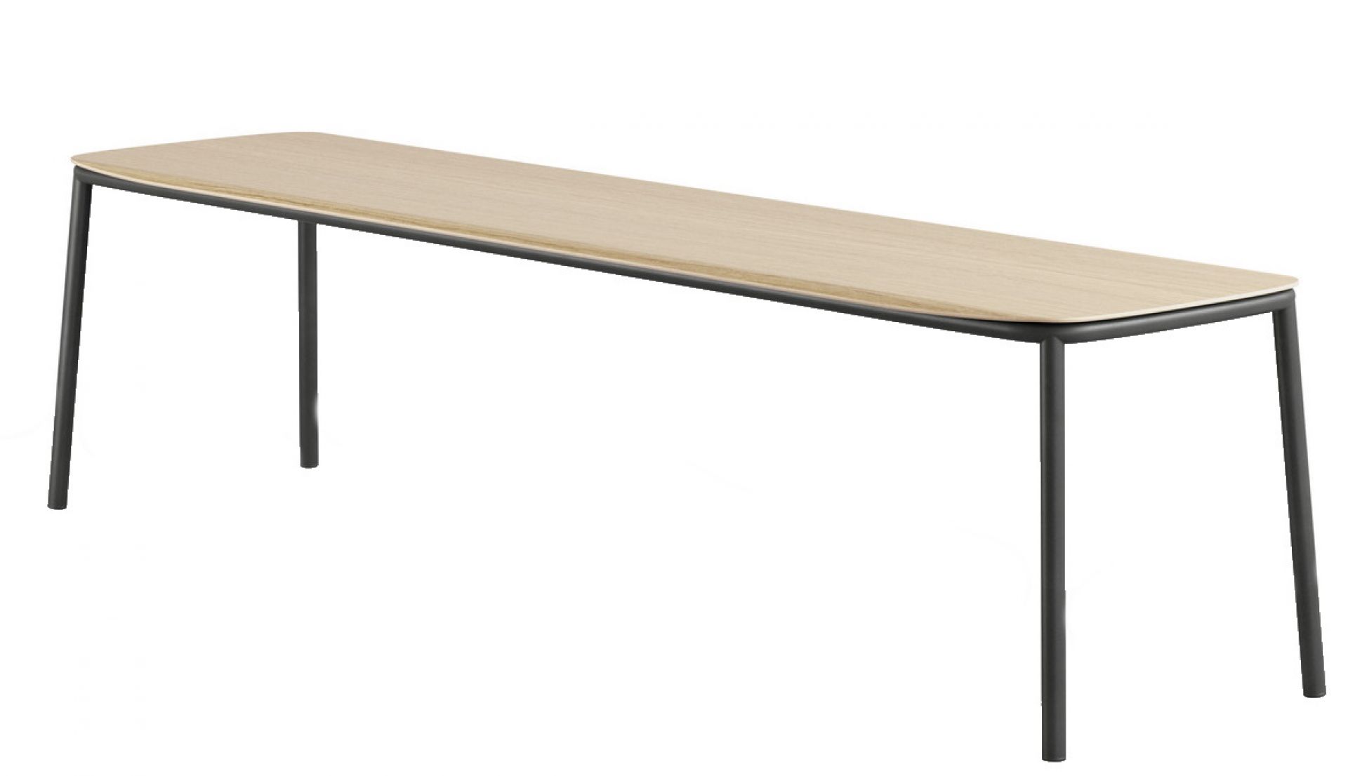 Nate S Bank von Brunner: Moderne Holzbank mit schwarzem Metallgestell für Wartebereiche.