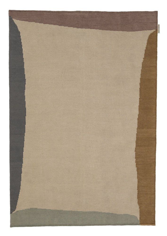 Nanimarquina Tones Collection Kilim Teppich, 200x300 cm, mit abstraktem Muster in Beige, Braun und Grau.