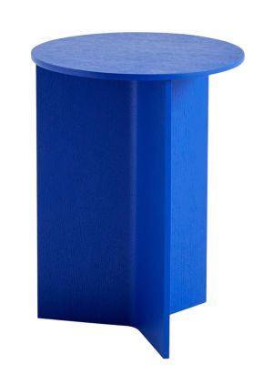 Blauer Hay Slit Table Wood Round High Beistelltisch aus Holz, moderner Couchtisch für Wohnzimmer.
