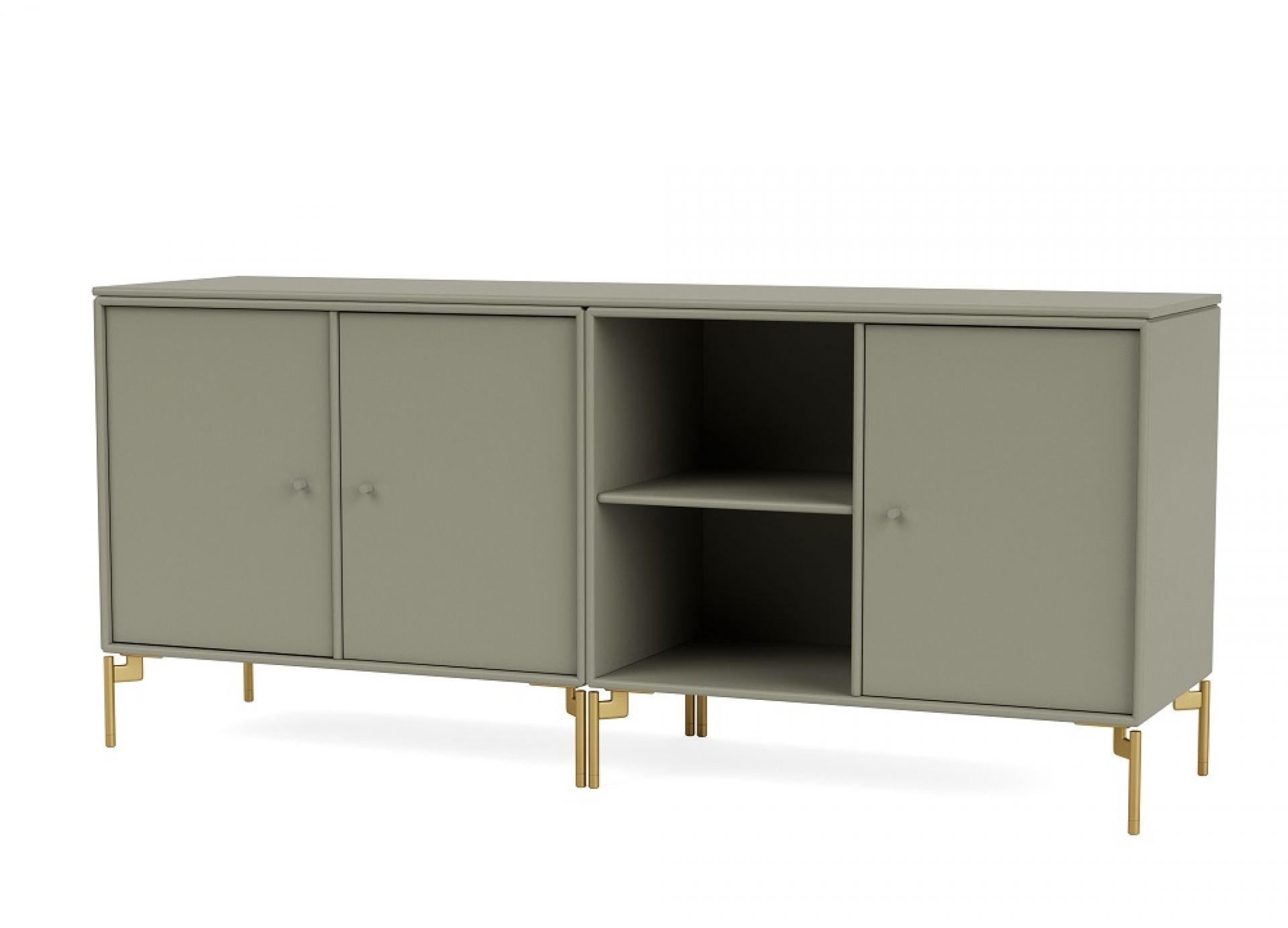 Montana Save Sideboard Low in Fennel mit Messingfüßen, modernes Sideboard für Wohnzimmer und Esszimmer.