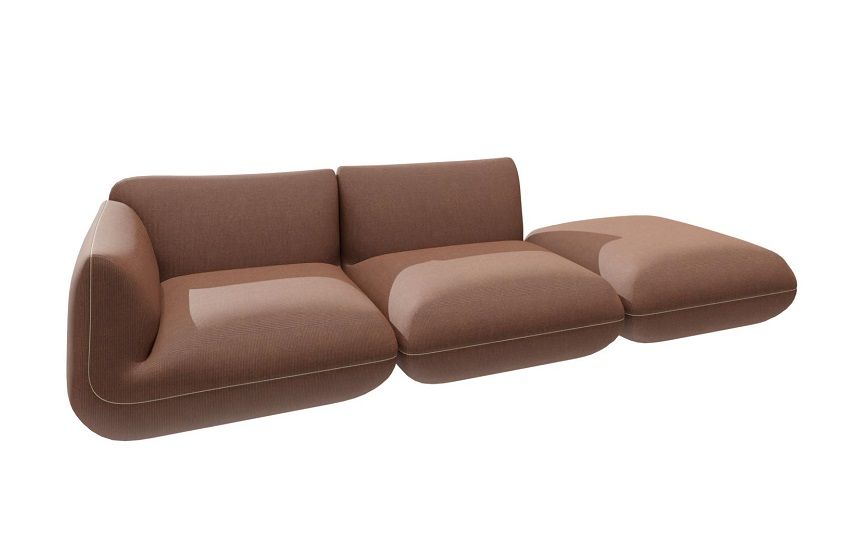 Jalis21 Sofa in Cord Bernstein, modernes Design Sofa mit Cordbezug und Ottomane.