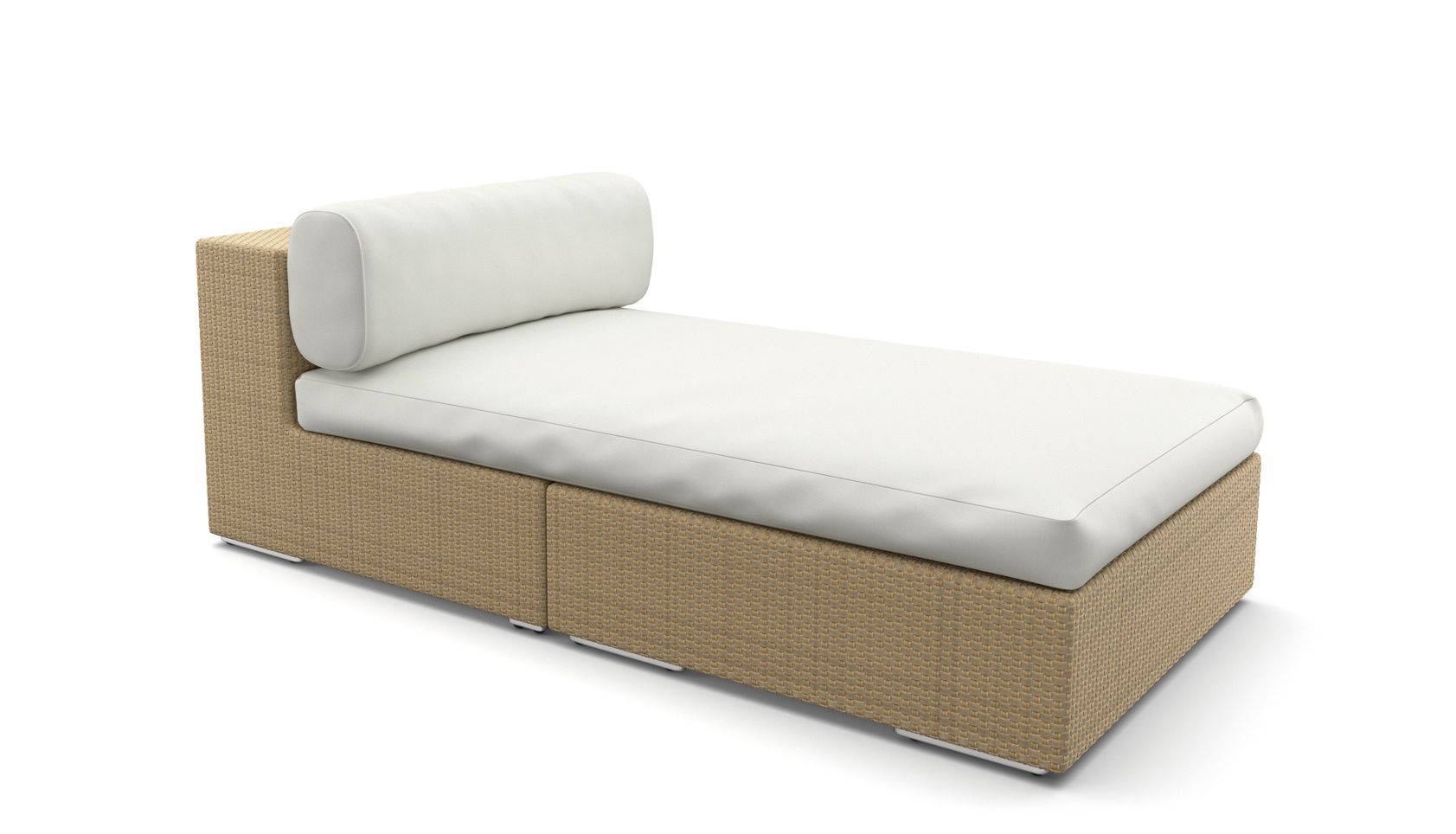 Dedon Lounge Daybed mit weißen Polstern: Moderne Gartenliege aus Rattan für den Außenbereich.