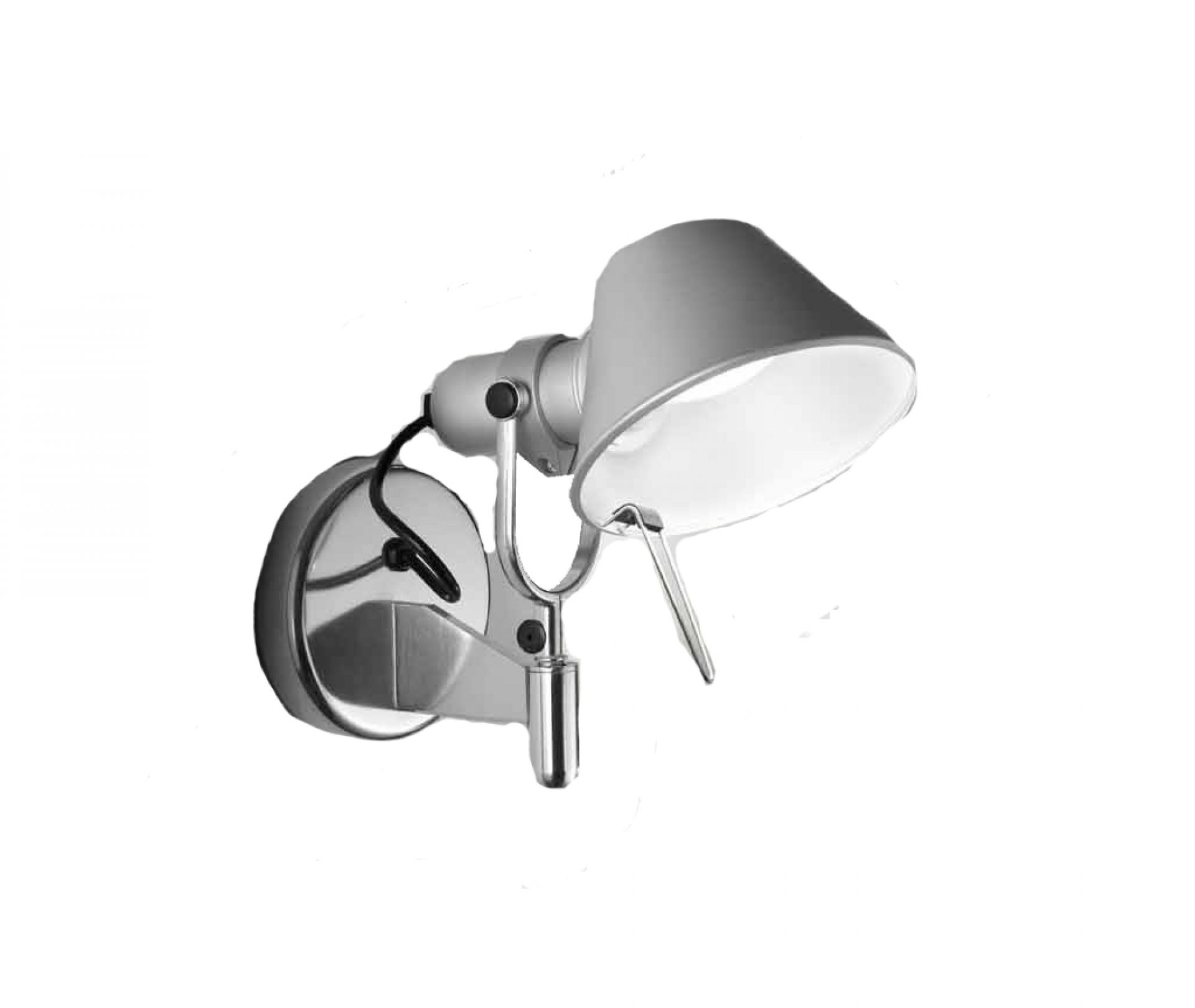 Nahaufnahme der Artemide Tolomeo Micro Faretto Wandleuchte aus Aluminium, modernes Design für Innenräume.
